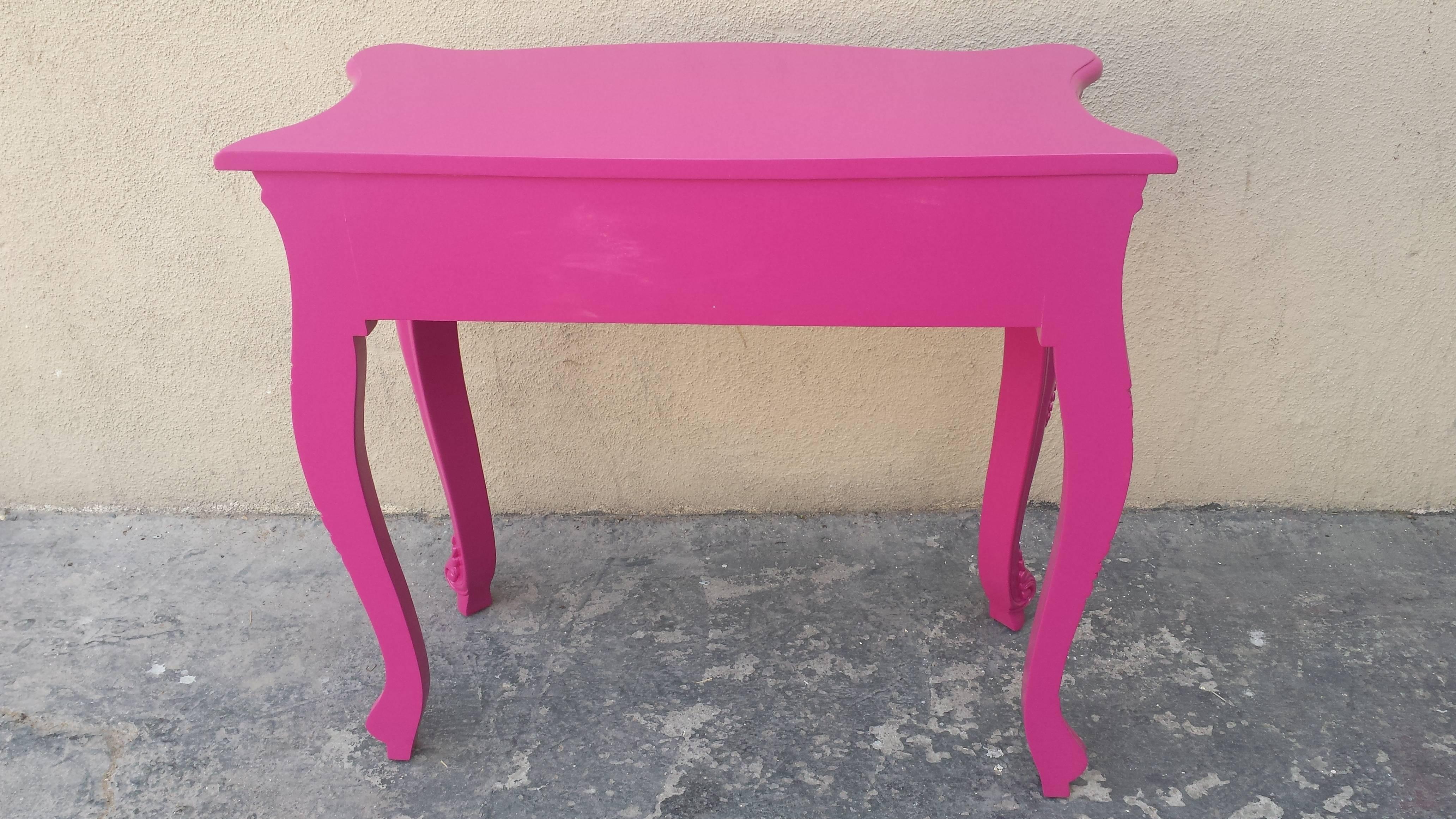 Wood French Console Table Hot Pink in Louis XV Baroque Style For Sale