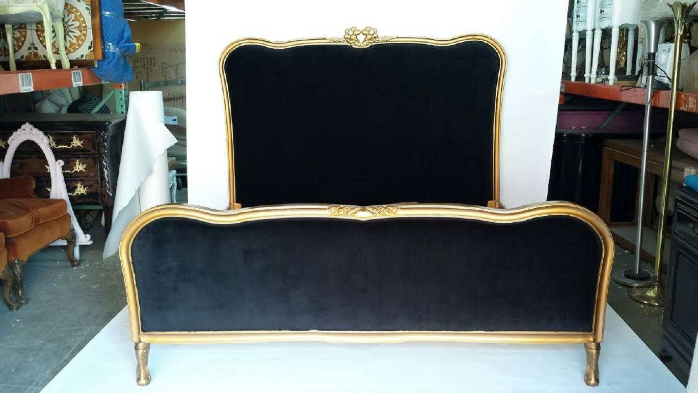 Velvet French Style King-Size Bed For Sale
