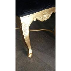 French Louis XV Style Long Black Velvet with Gold Finish Bench