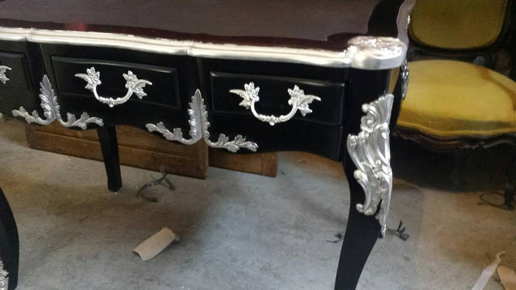 Louis XV French Style Black and Silver Desk For Sale