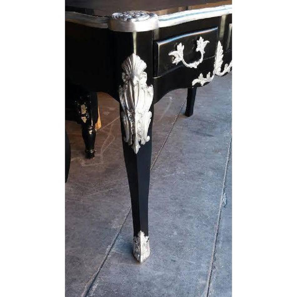 Painted French Style Black and Silver Desk For Sale