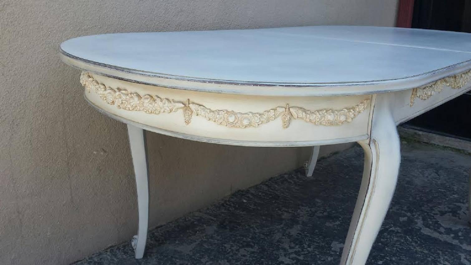 Wood French Country Painted White Dining Table For Sale