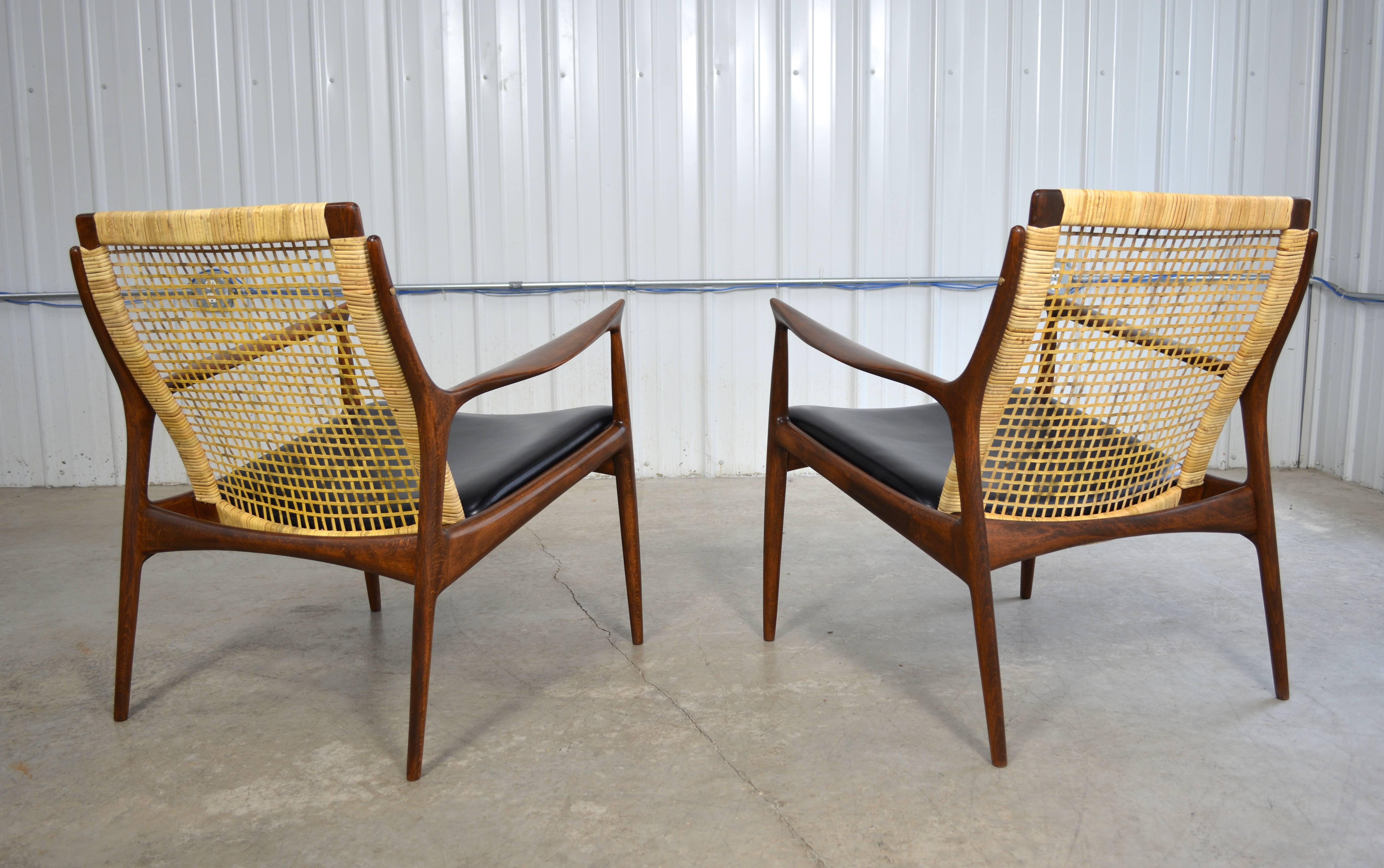 Ib Kofod-Larsen Pair of Caned Back Chairs In Excellent Condition For Sale In Loves Park, IL