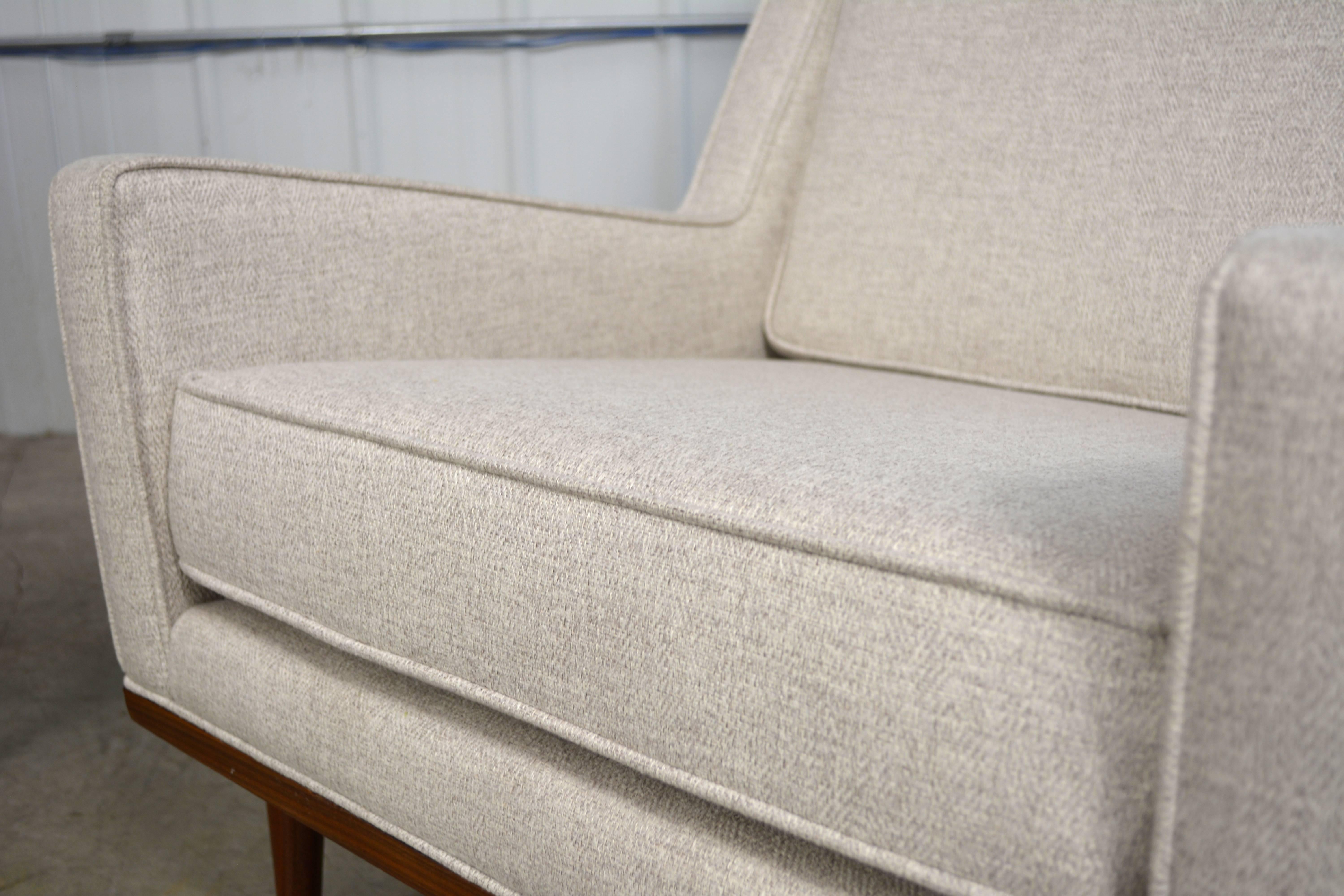 Upholstery Milo Baughman Lounge Chairs and Ottoman for James Inc.