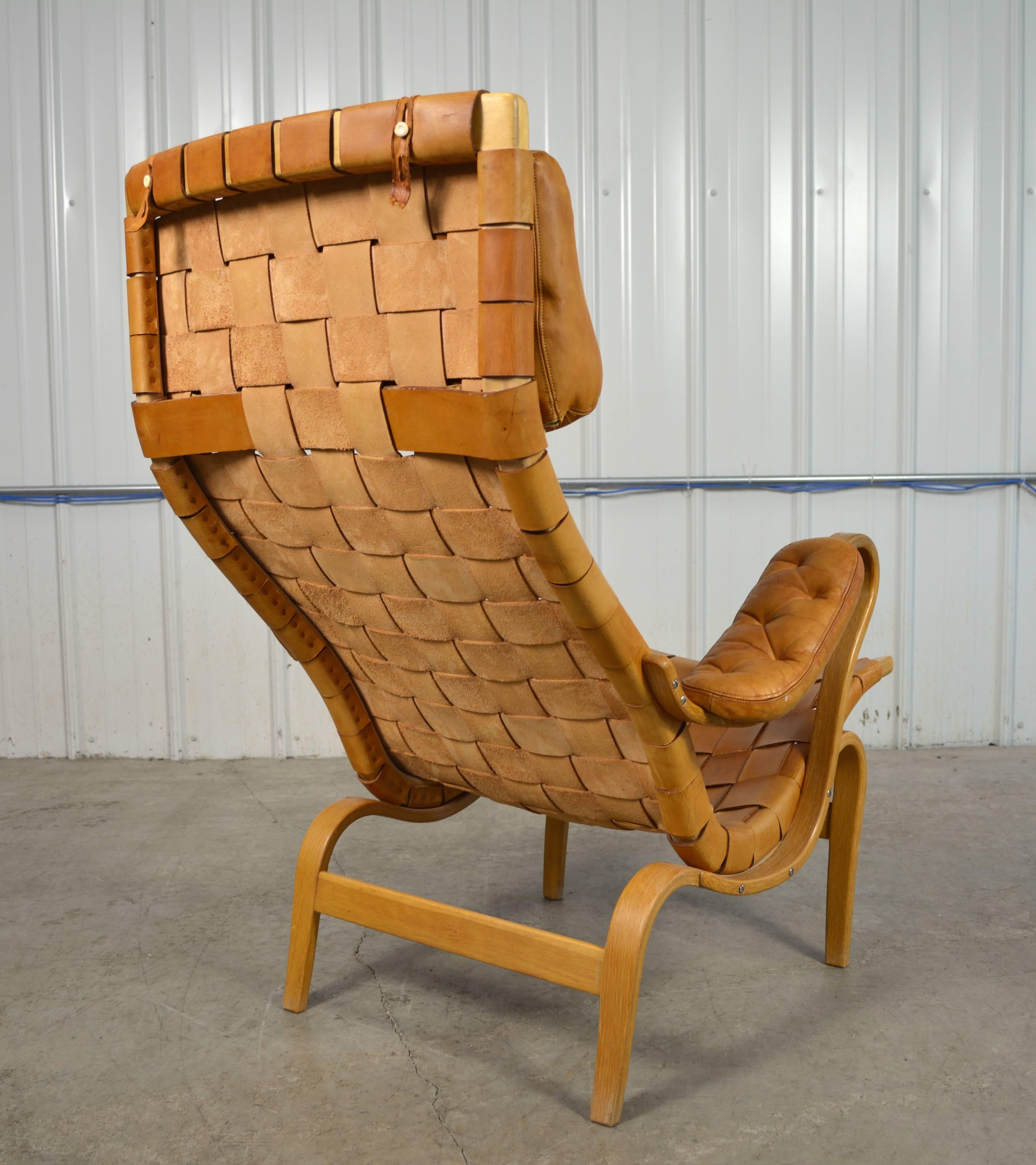 Swedish Bruno Mathsson Pernilla Woven Leather Chair