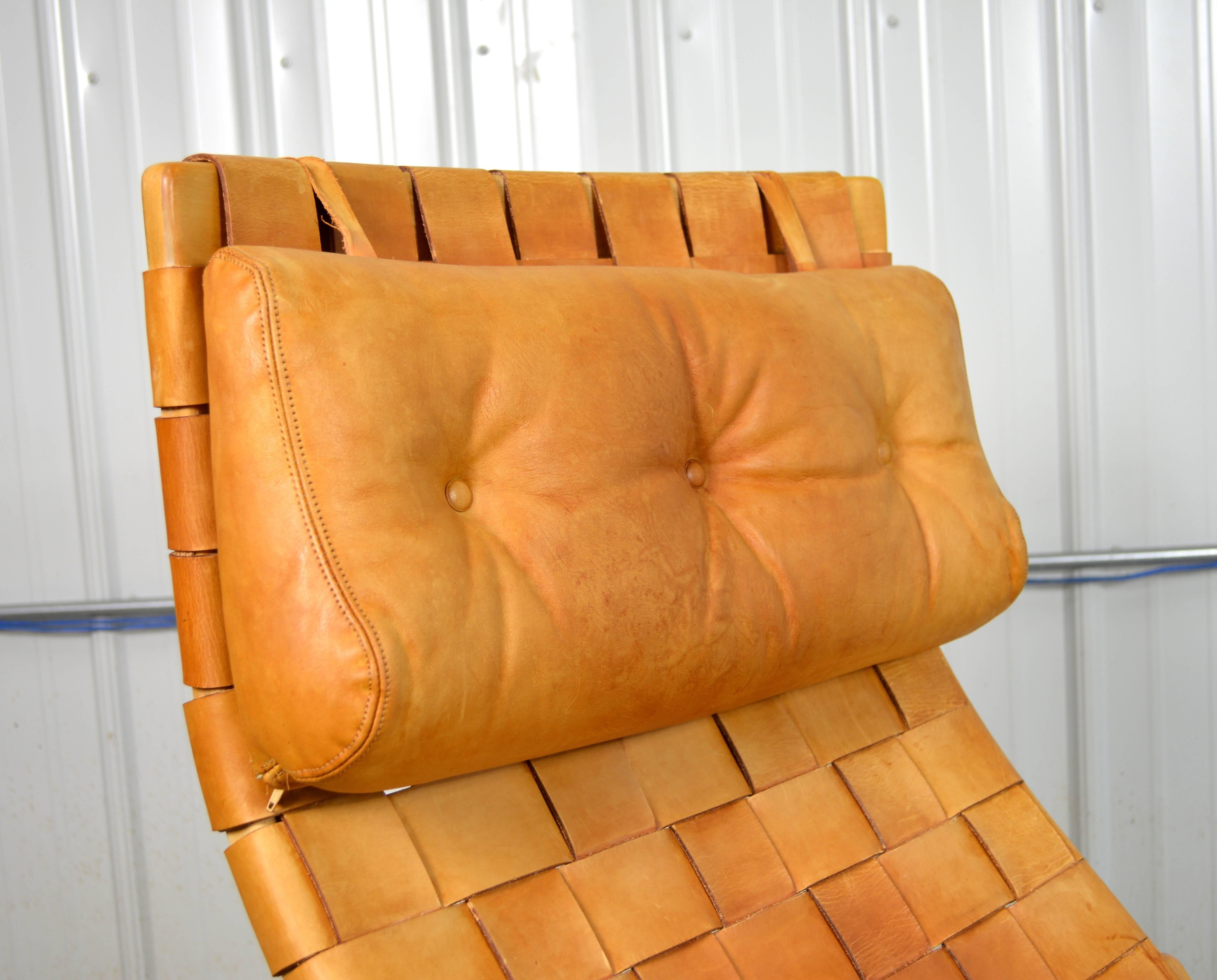 Bruno Mathsson Pernilla Woven Leather Chair In Excellent Condition In Loves Park, IL
