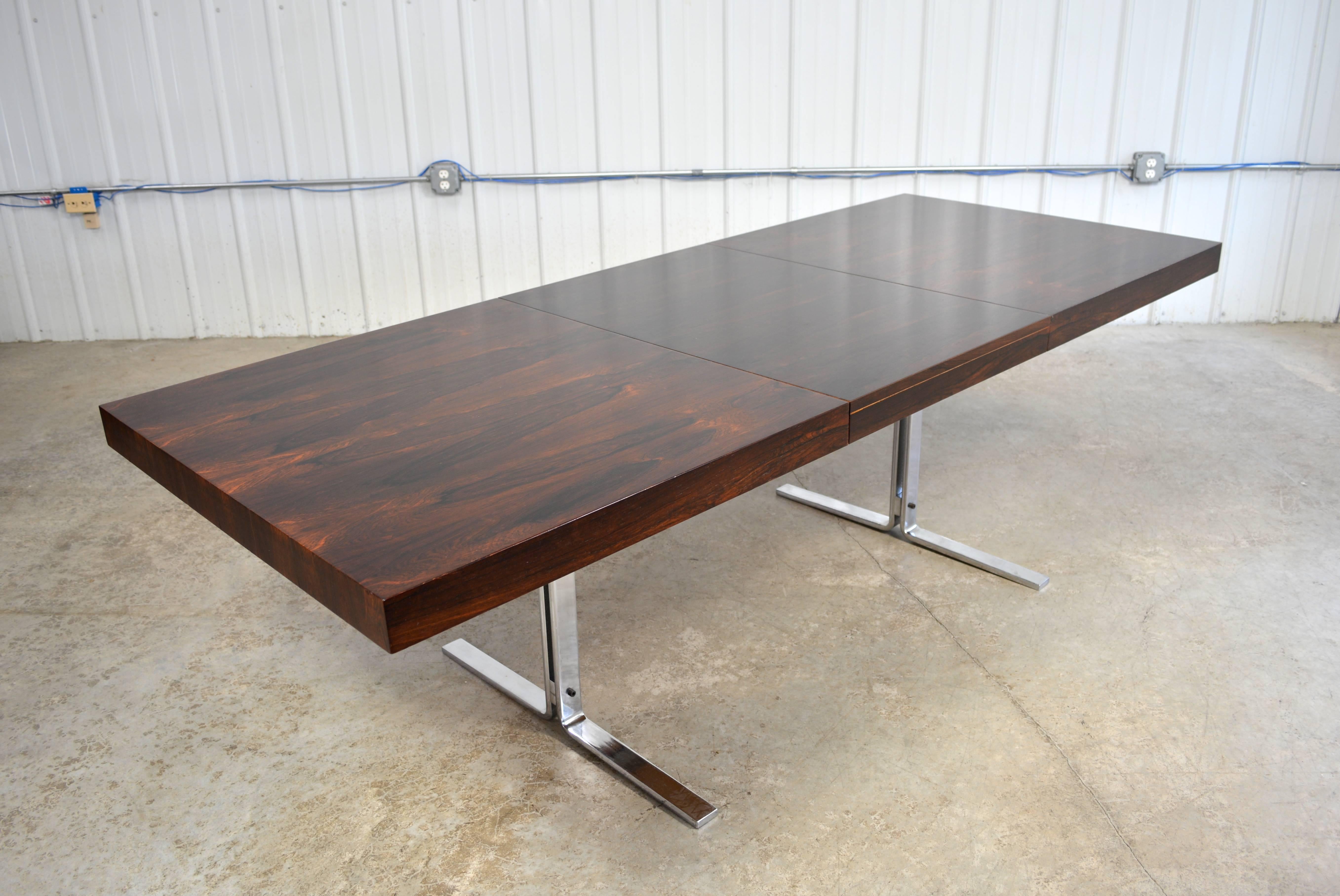 Georg Petersens Rosewood and Chrome Danish Modern Dining Table In Excellent Condition In Loves Park, IL