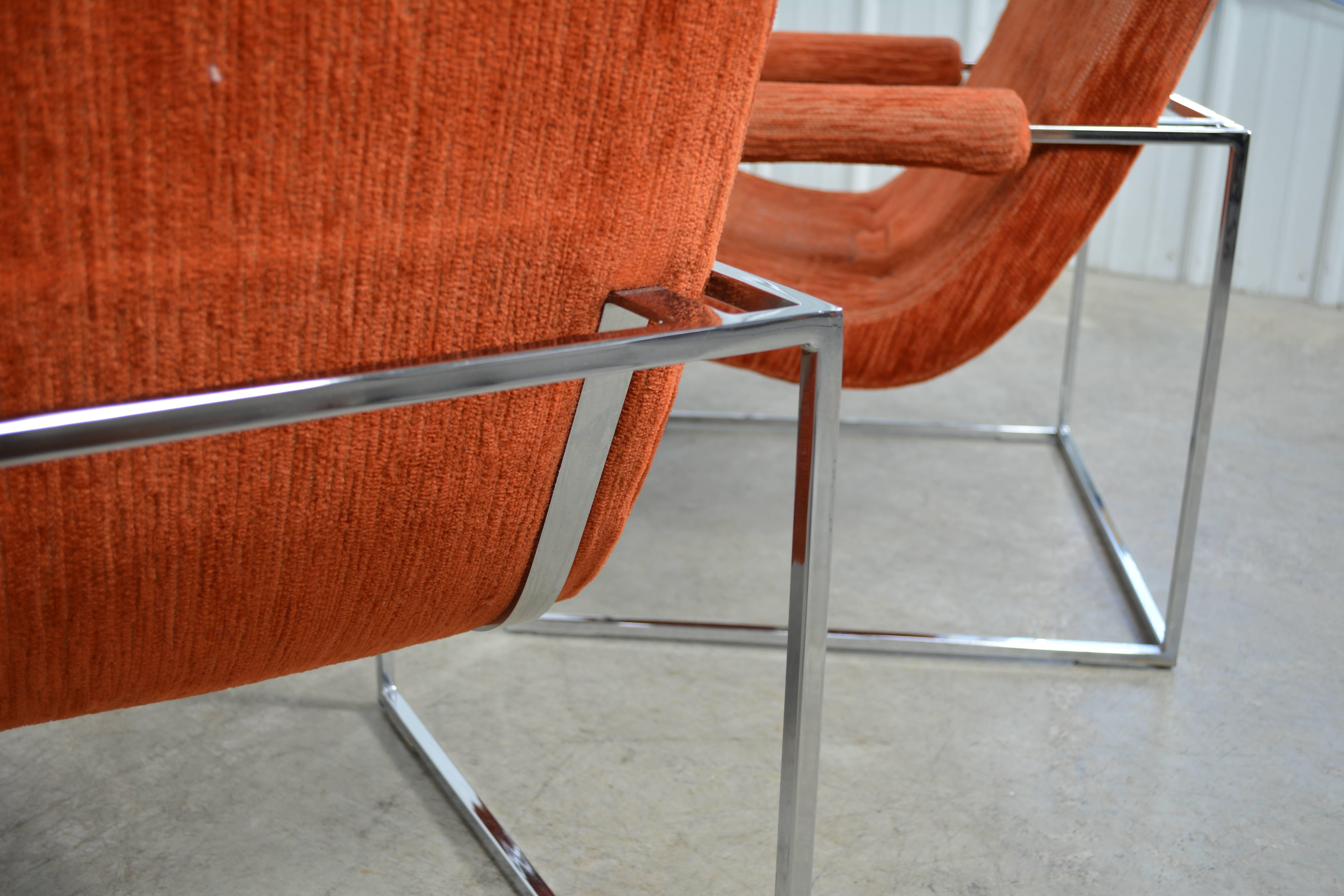 American Milo Baughman Chrome Scoop Lounge Chairs