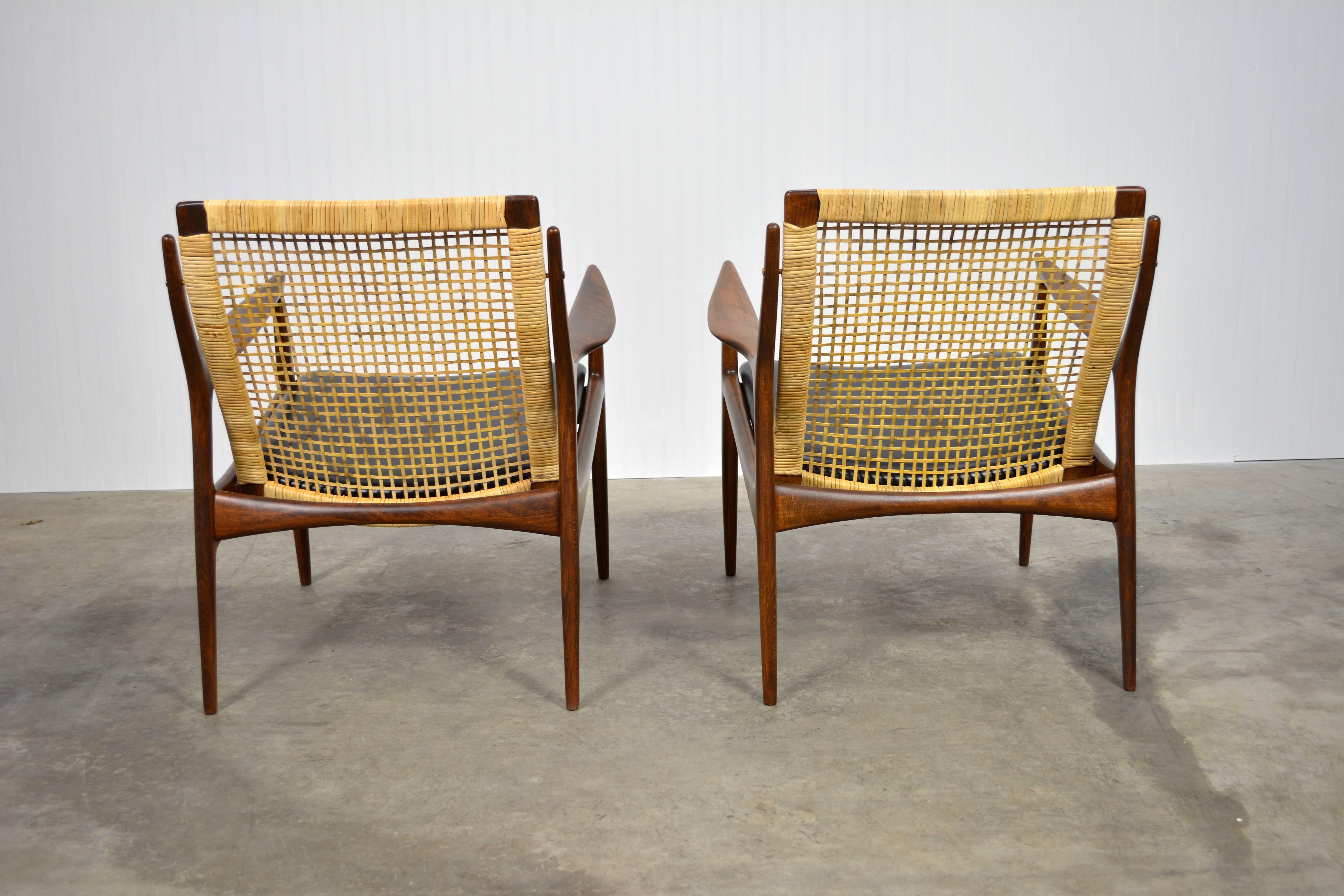 Ib Kofod-Larsen Pair of Caned Back Chairs In Excellent Condition For Sale In Loves Park, IL