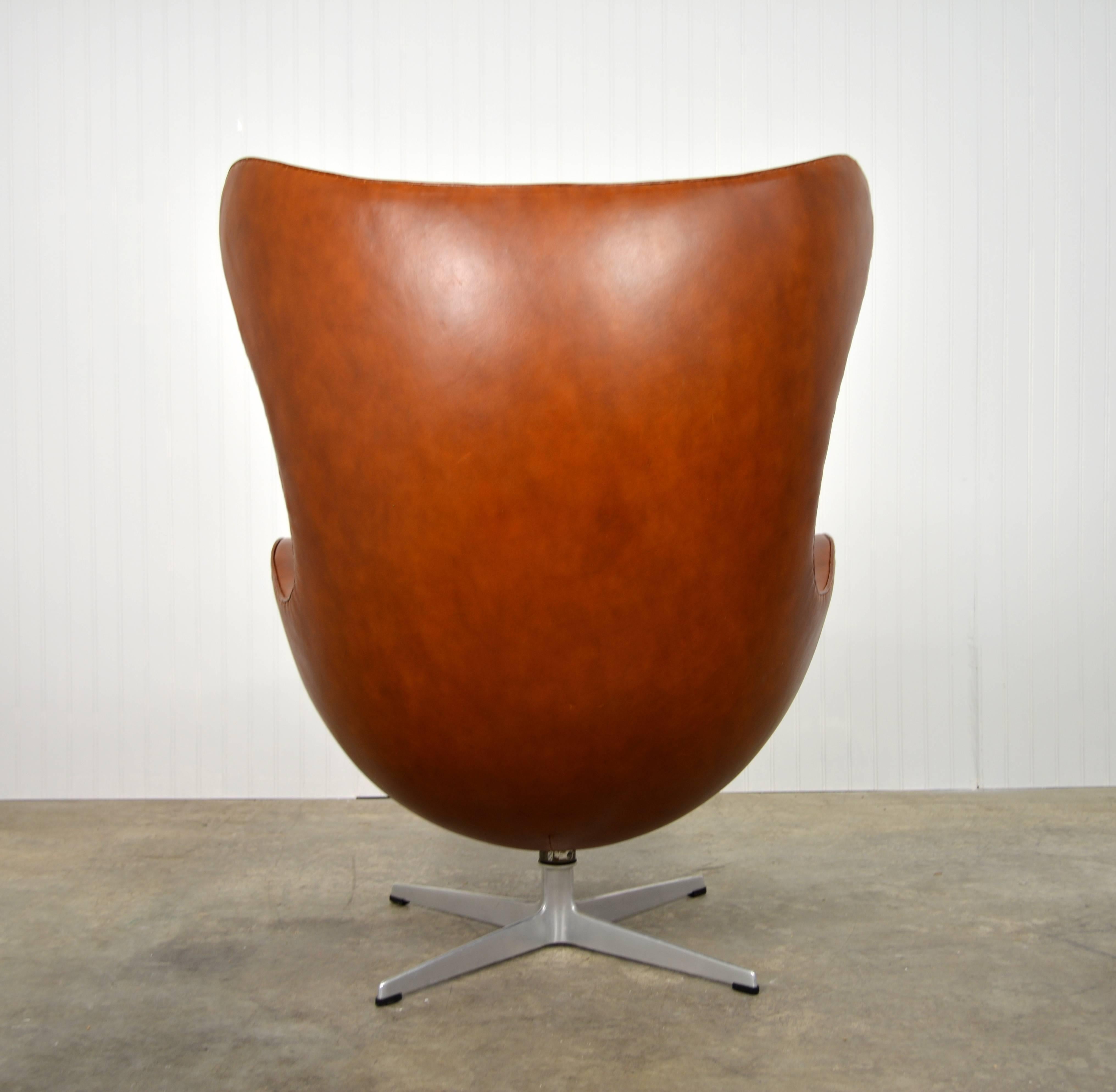 Danish Arne Jacobsen Leather Egg Chair and Ottoman