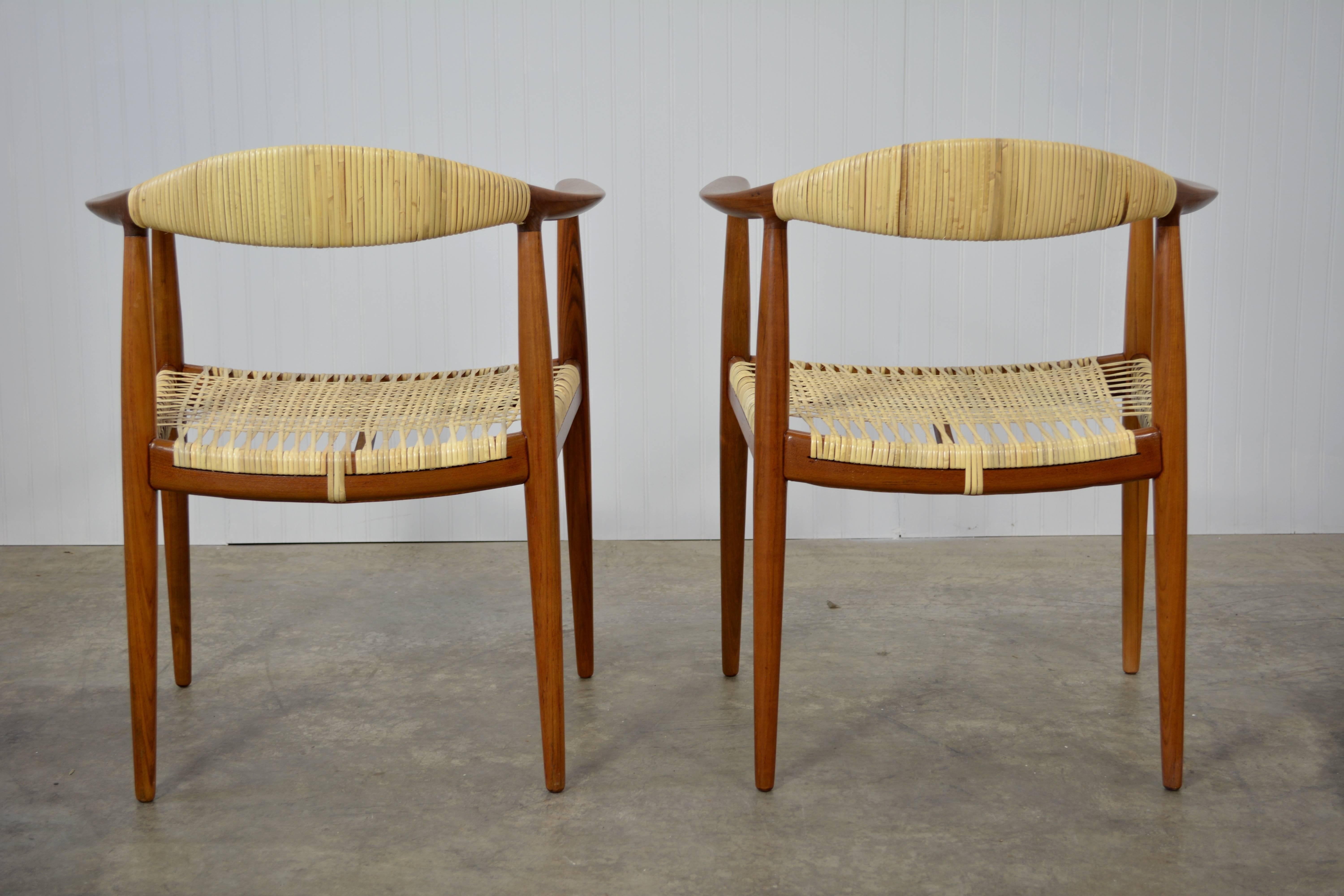 Danish Hans Wegner Round Chairs in Teak and Cane