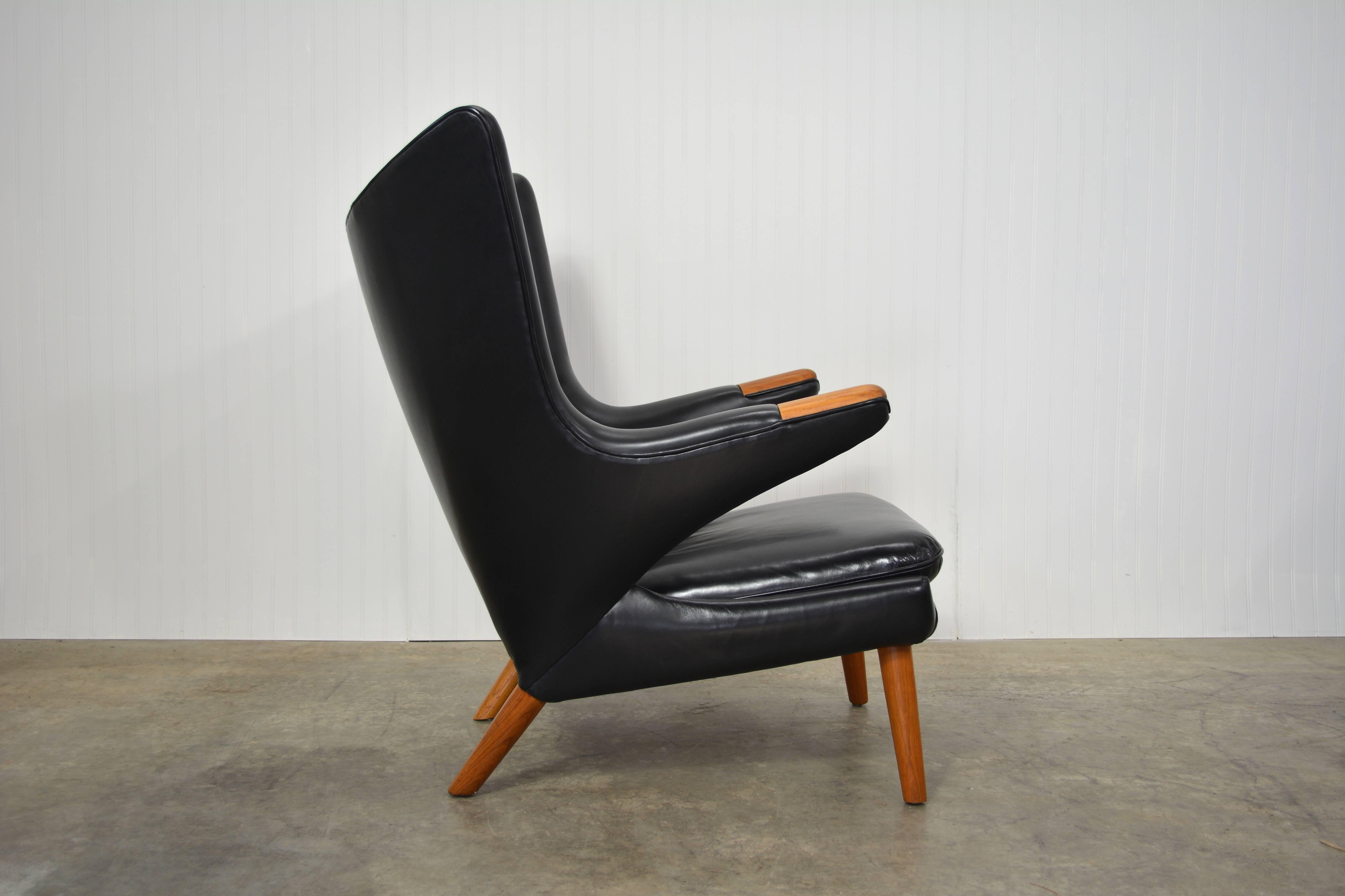Danish Hans Wegner Papa Bear Chair in Black Leather