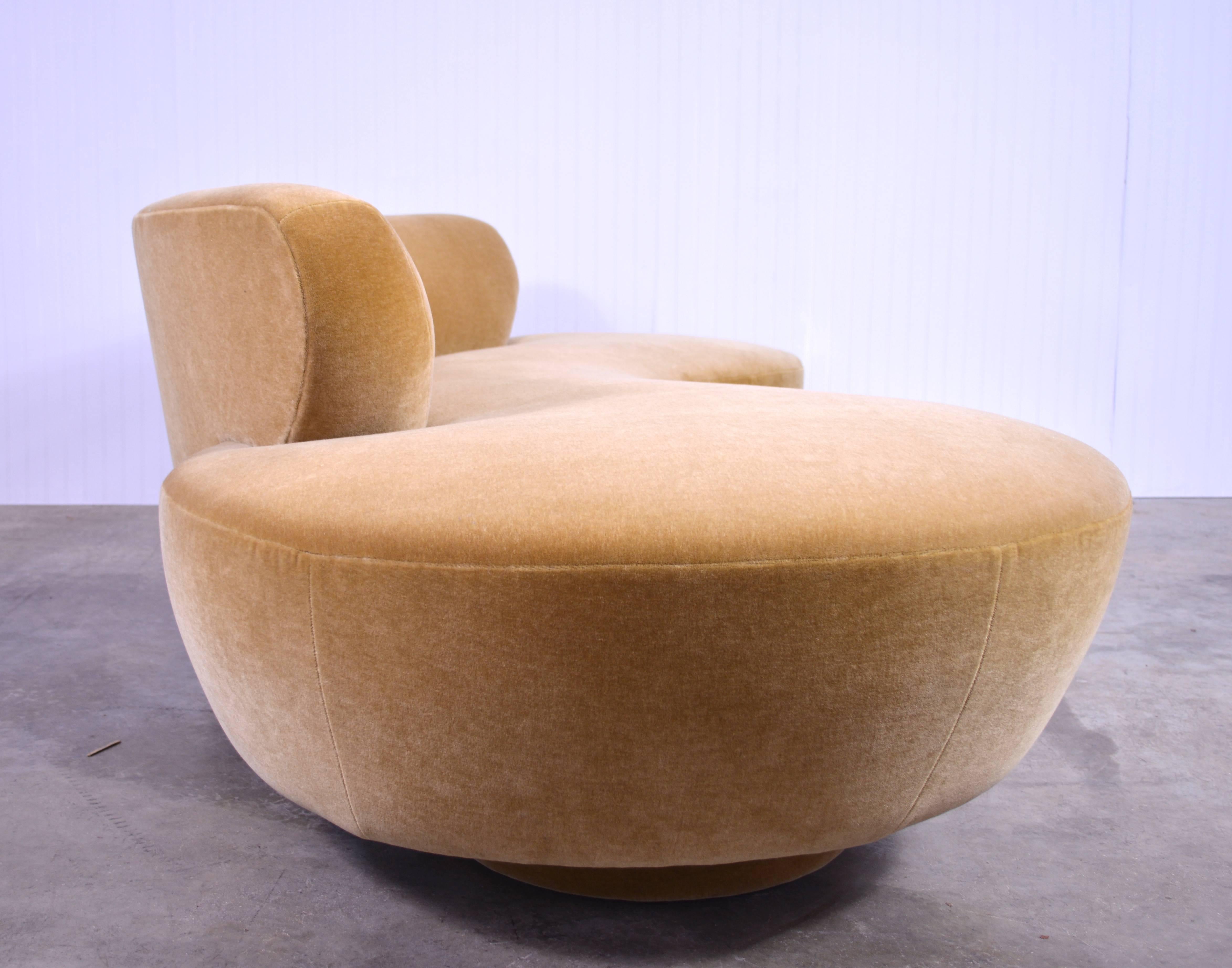 "Cloud" sofa designed by Vladimir Kagan for Directional. Newly upholstered in camel mohair. Acrylic base and Directional label present.