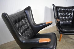Hans Wegner Pair of Papa Bear Chairs with Ottoman in Leather