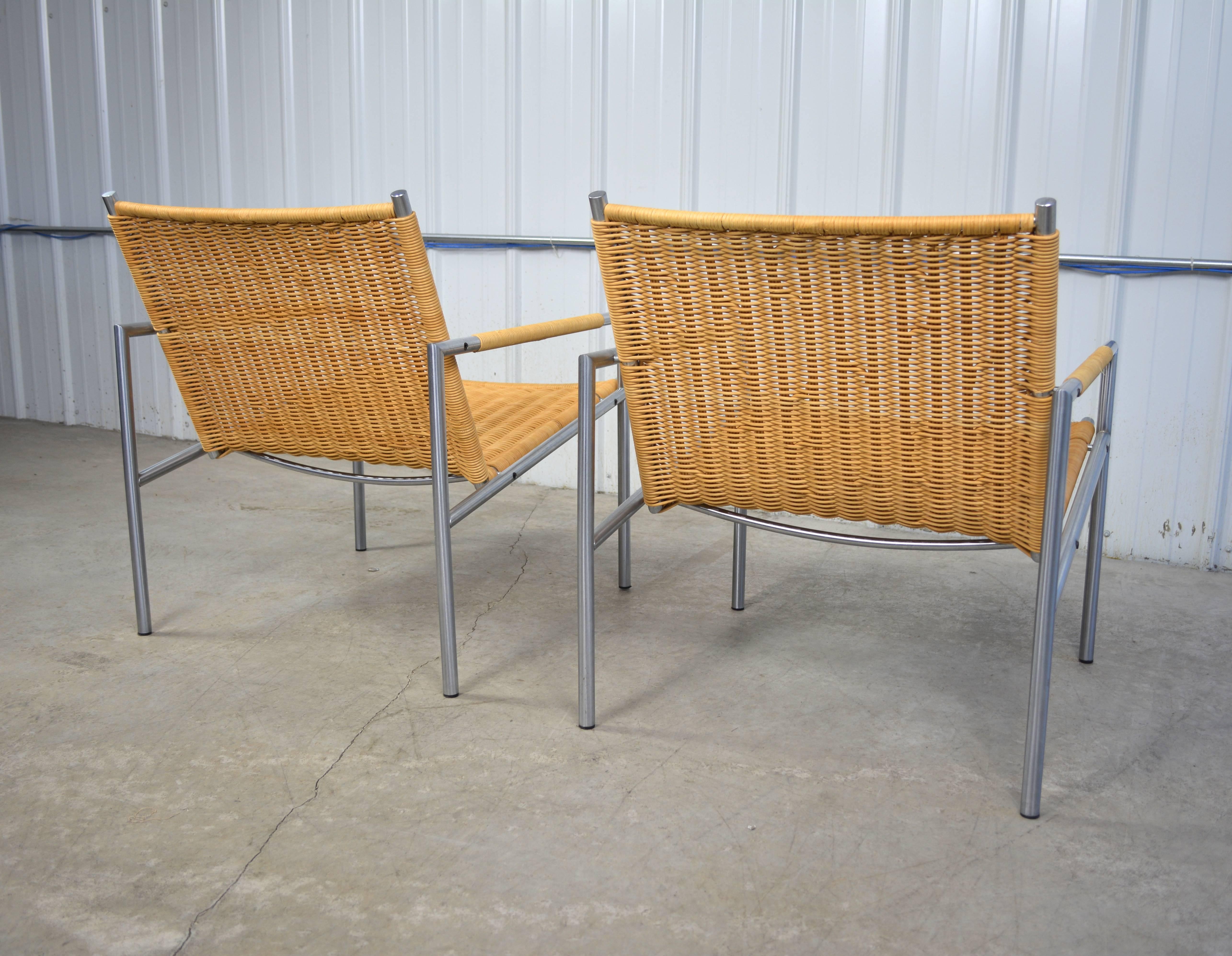 Cane Martin Visser Pair of Mid-Century Modern Lounge Chairs  For Sale