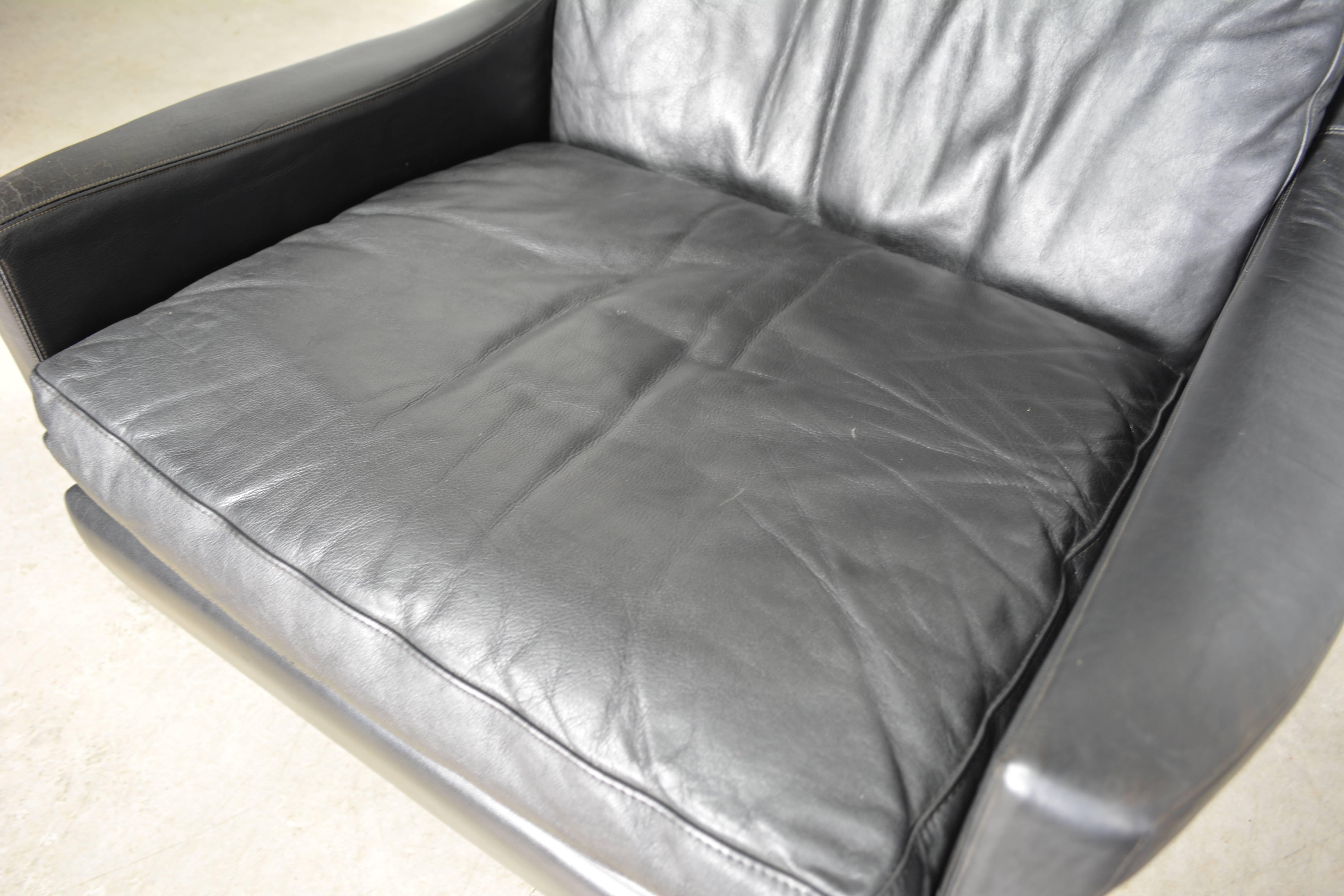 Ib Kofod-Larsen Leather Swivel Lounge Chair and Ottoman For Sale 1