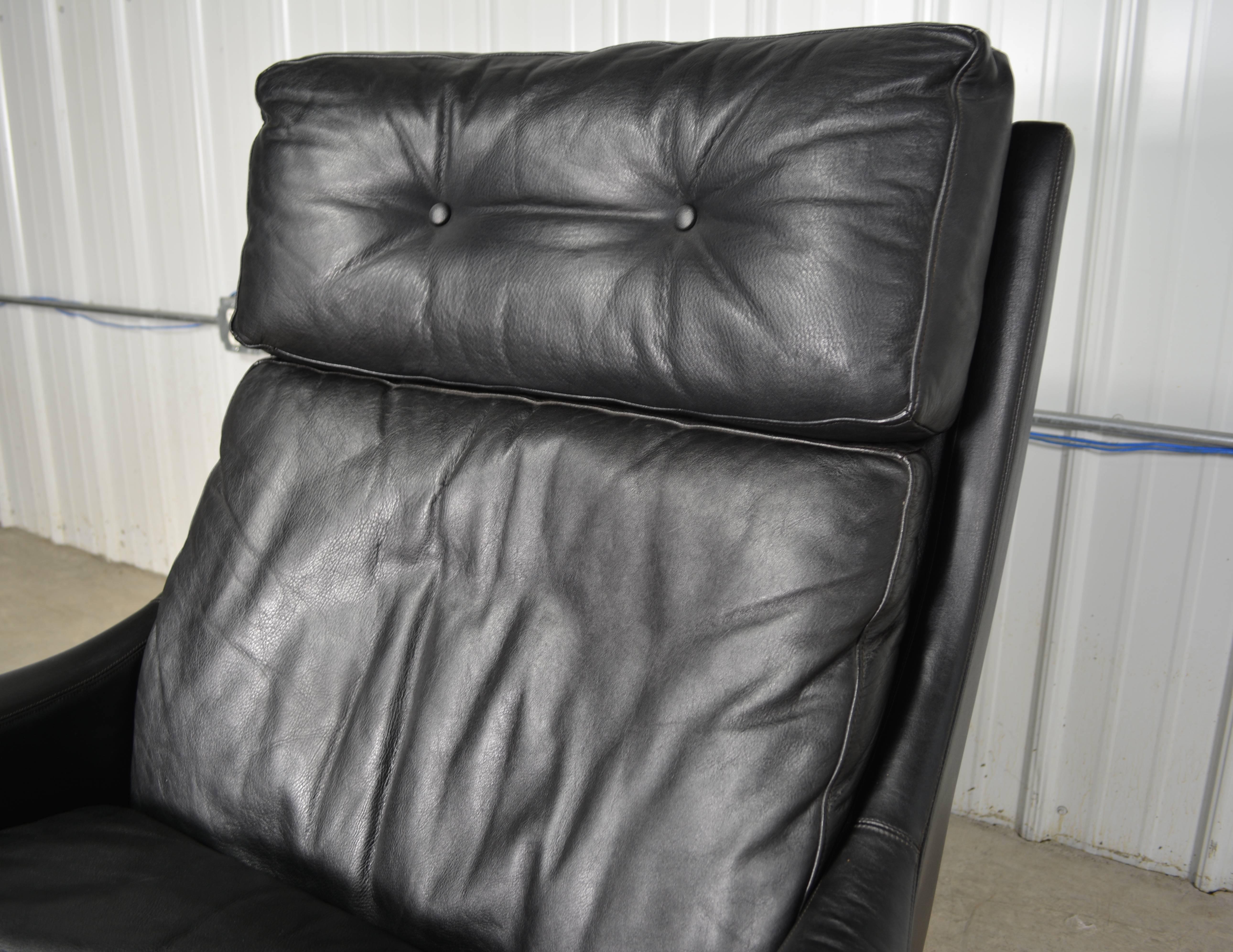 Mid-20th Century Ib Kofod-Larsen Leather Swivel Lounge Chair and Ottoman For Sale