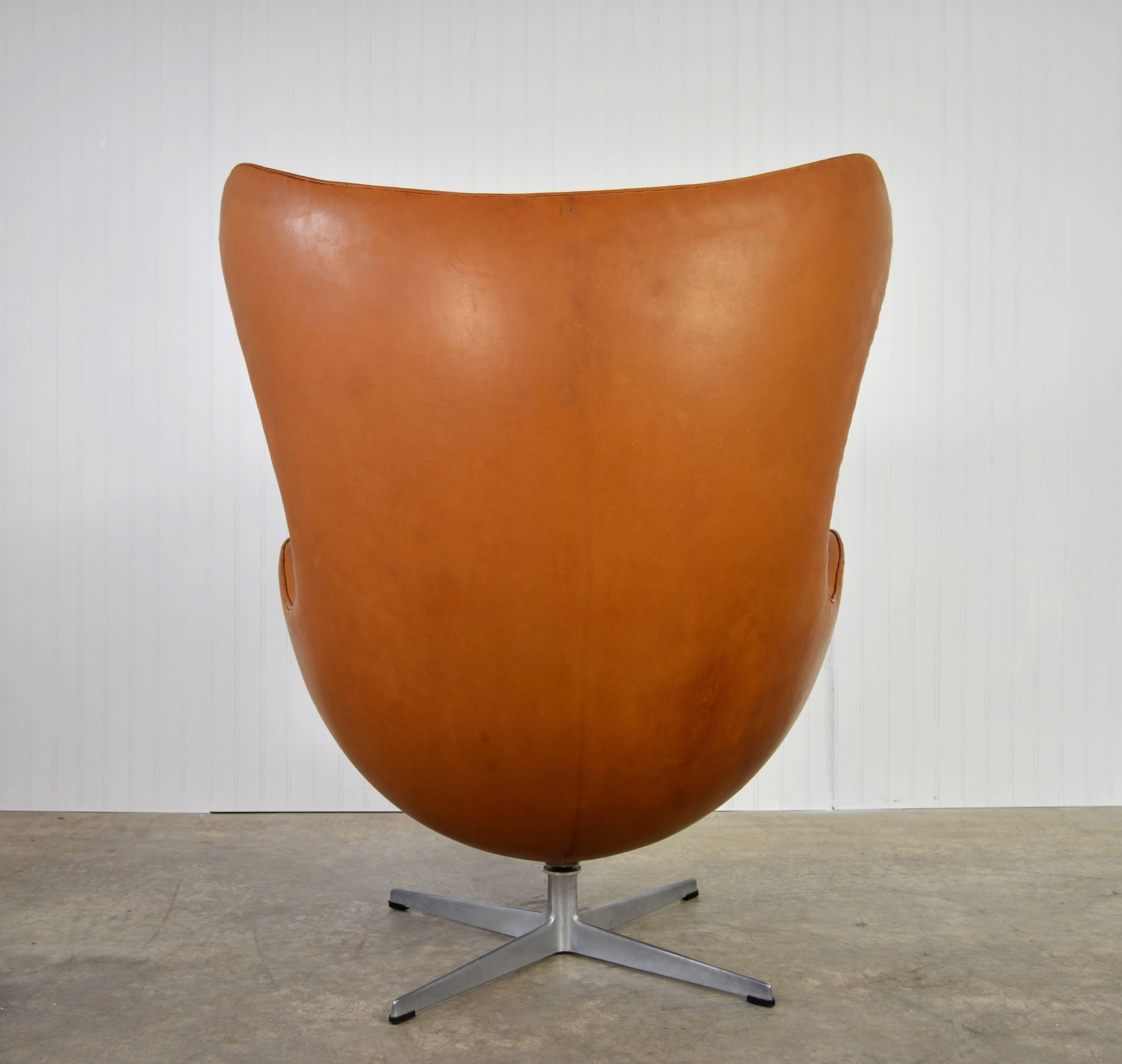 Danish Arne Jacobsen Leather Egg Chair and Ottoman