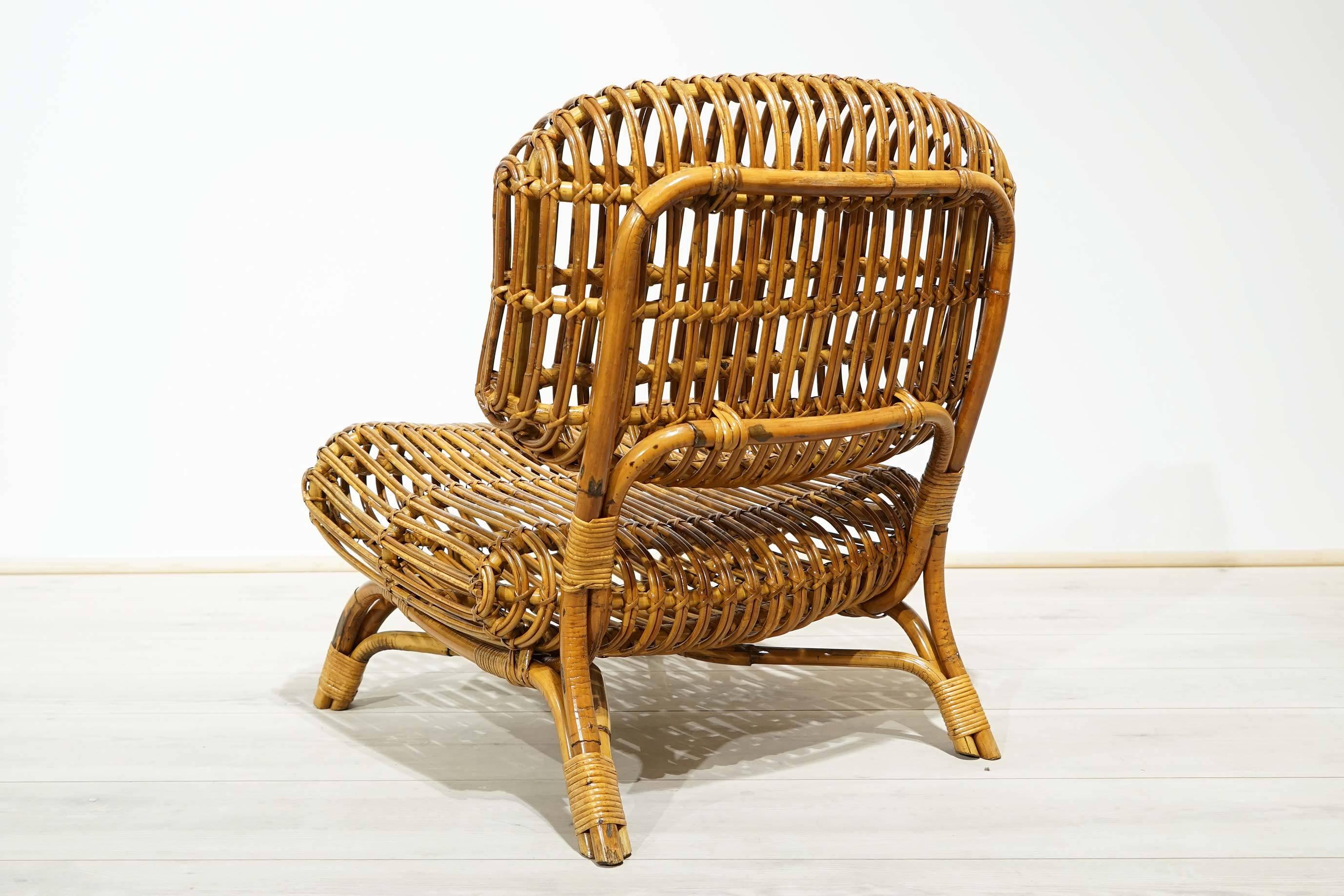 Rattan Low Chair by Gio Ponti, Bonacina Italy 1965