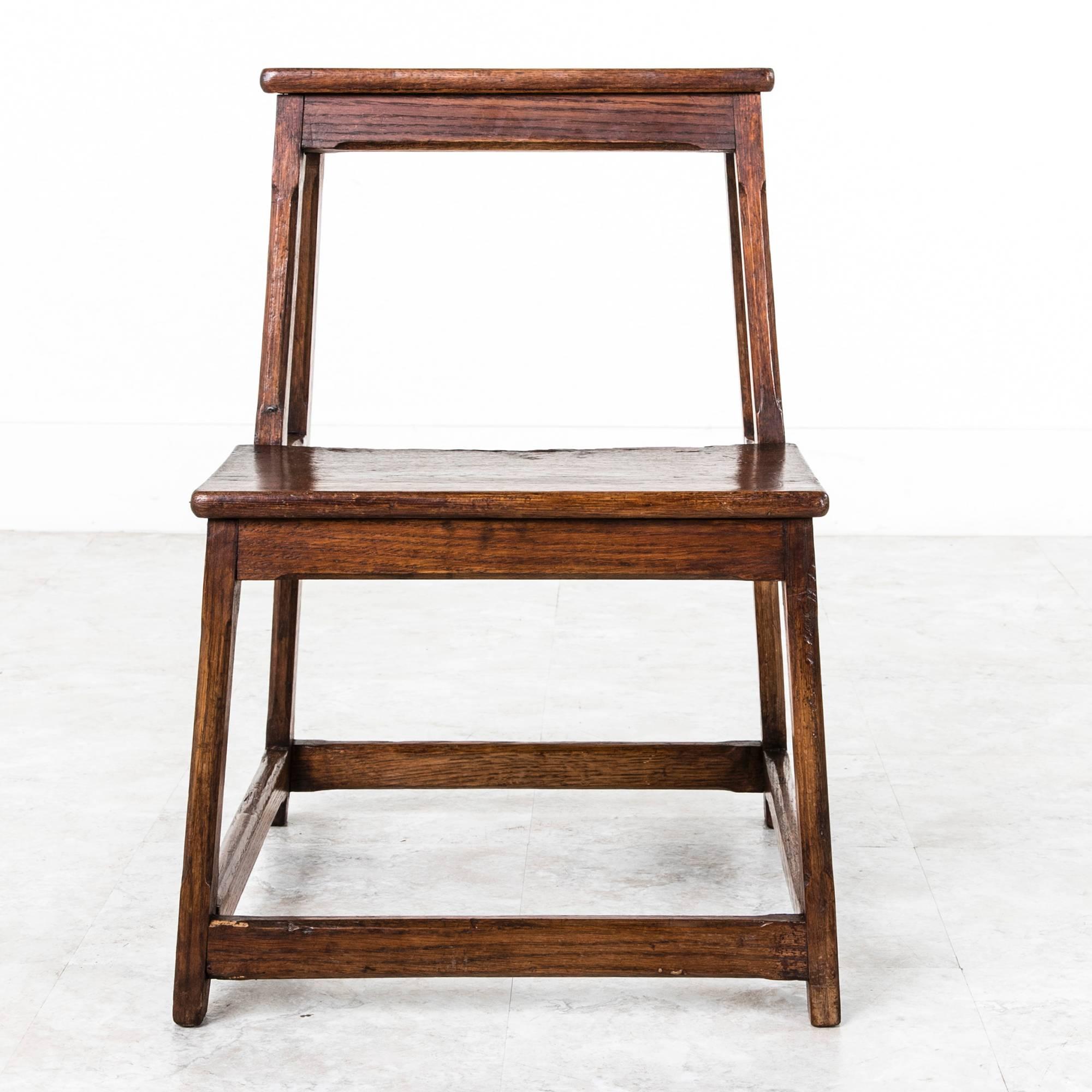 19th Century French Hand Pegged Oak Library Step Ladder  1