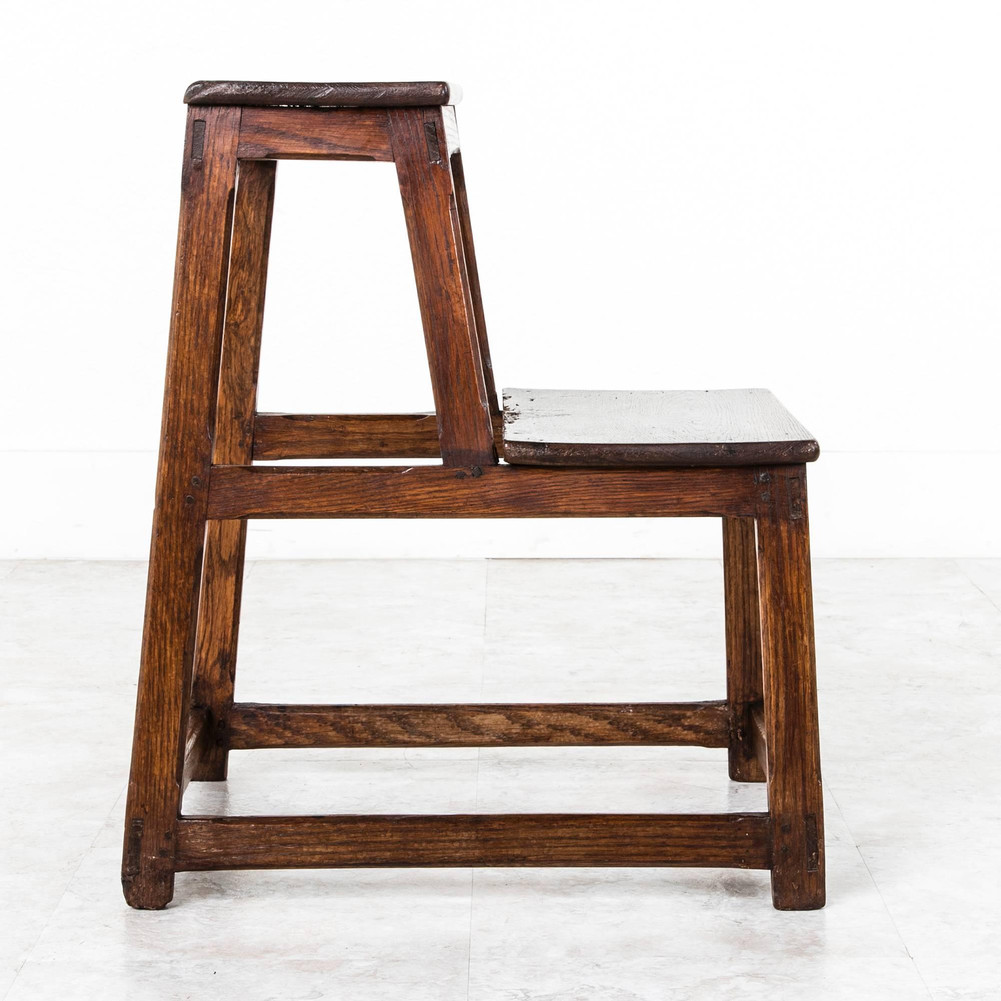 19th Century French Hand Pegged Oak Library Step Ladder  4