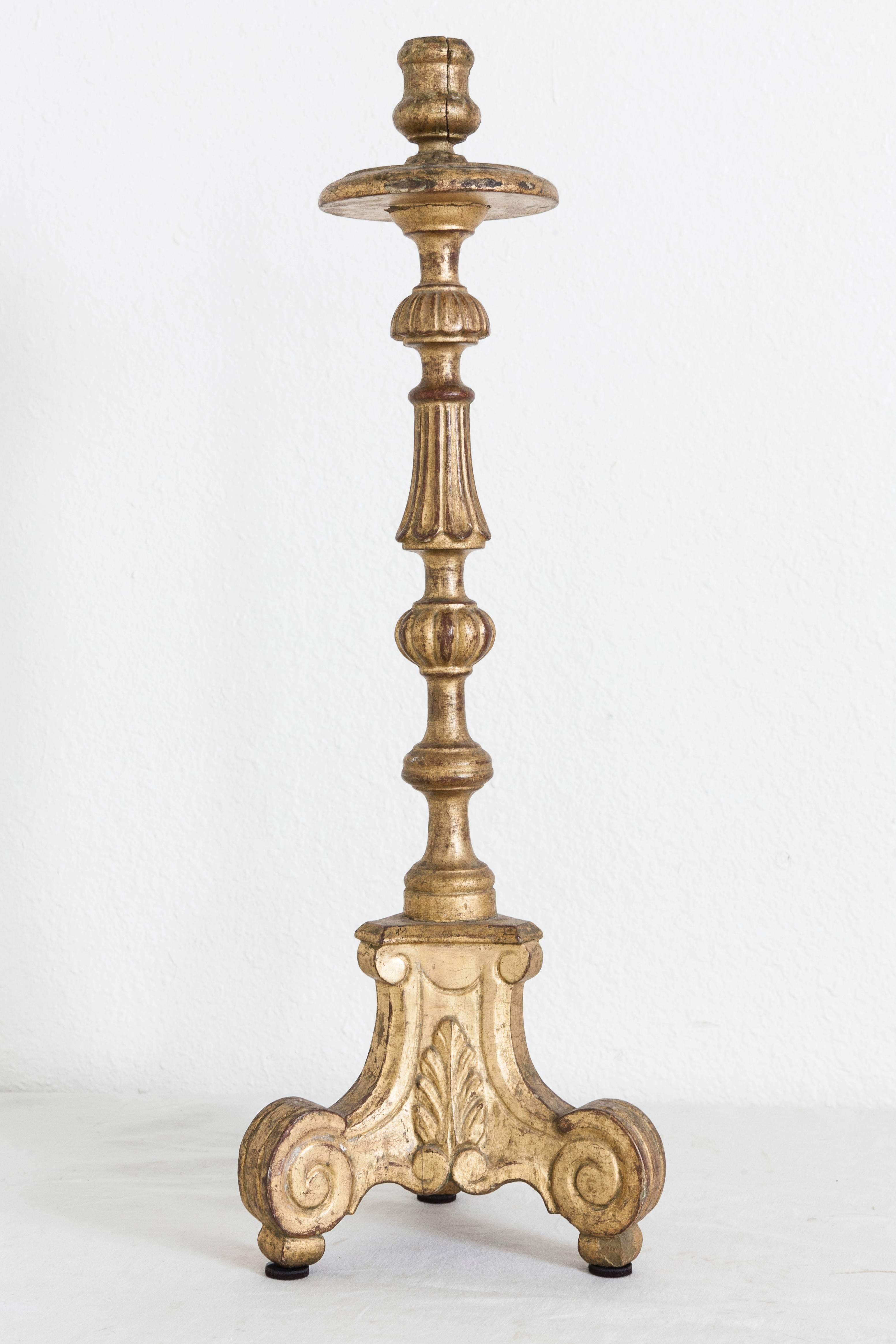 18th Century French Giltwood Pricket or Candlestick from a Chateau Chapel Altar In Good Condition In Fayetteville, AR