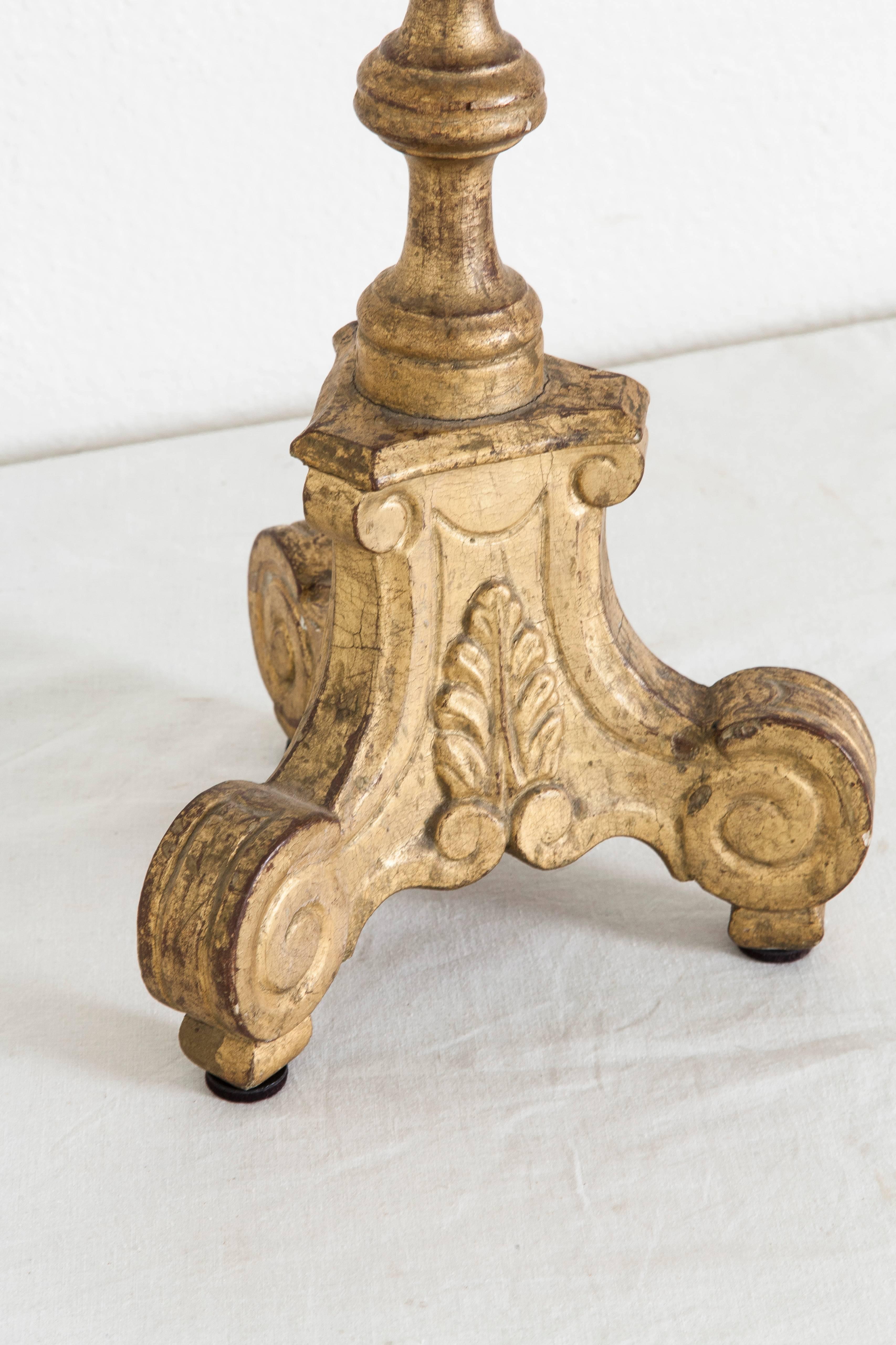 18th Century French Giltwood Pricket or Candlestick from a Chateau Chapel Altar 1