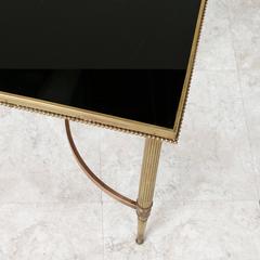 Mid-Century French Maison Jansen Louis XVI Brass and Black Glass Coffee Table