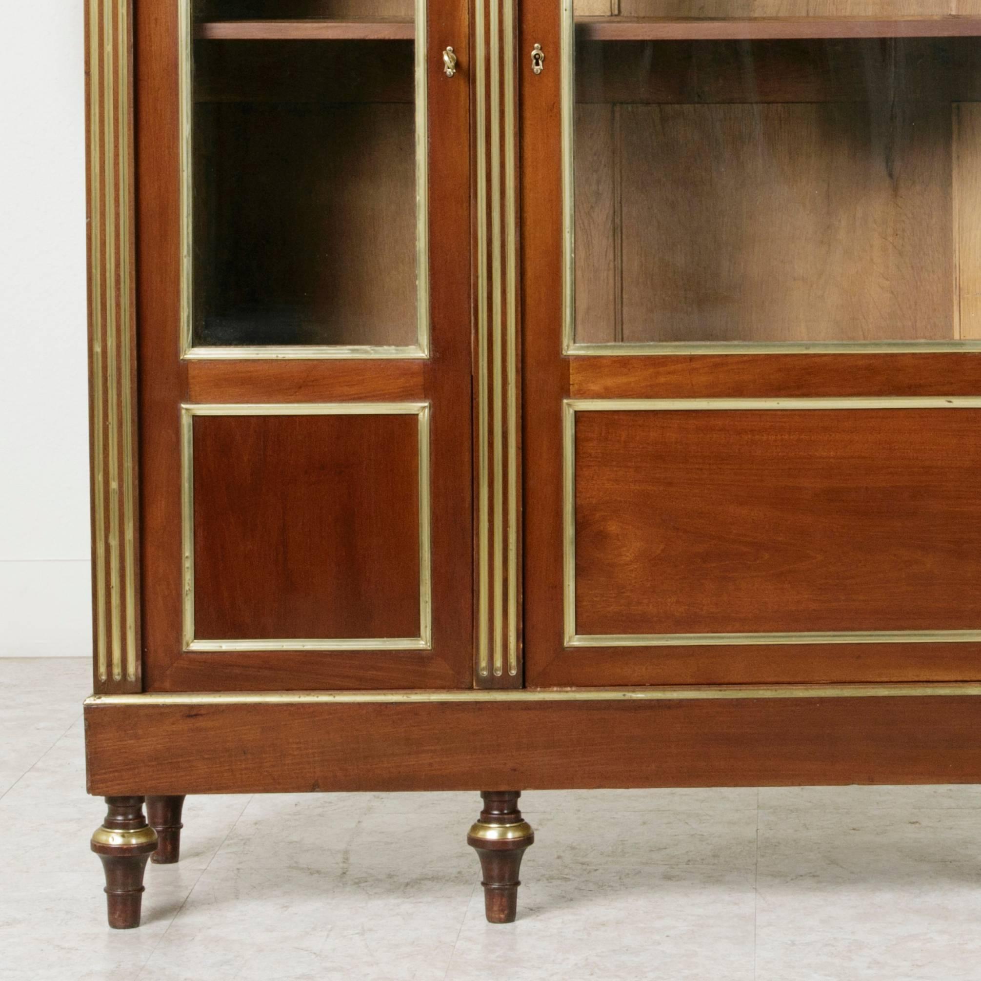 Blown Glass 19th Century French Louis XVI Three-Door Bookcase Vitrine with Bronze Banding
