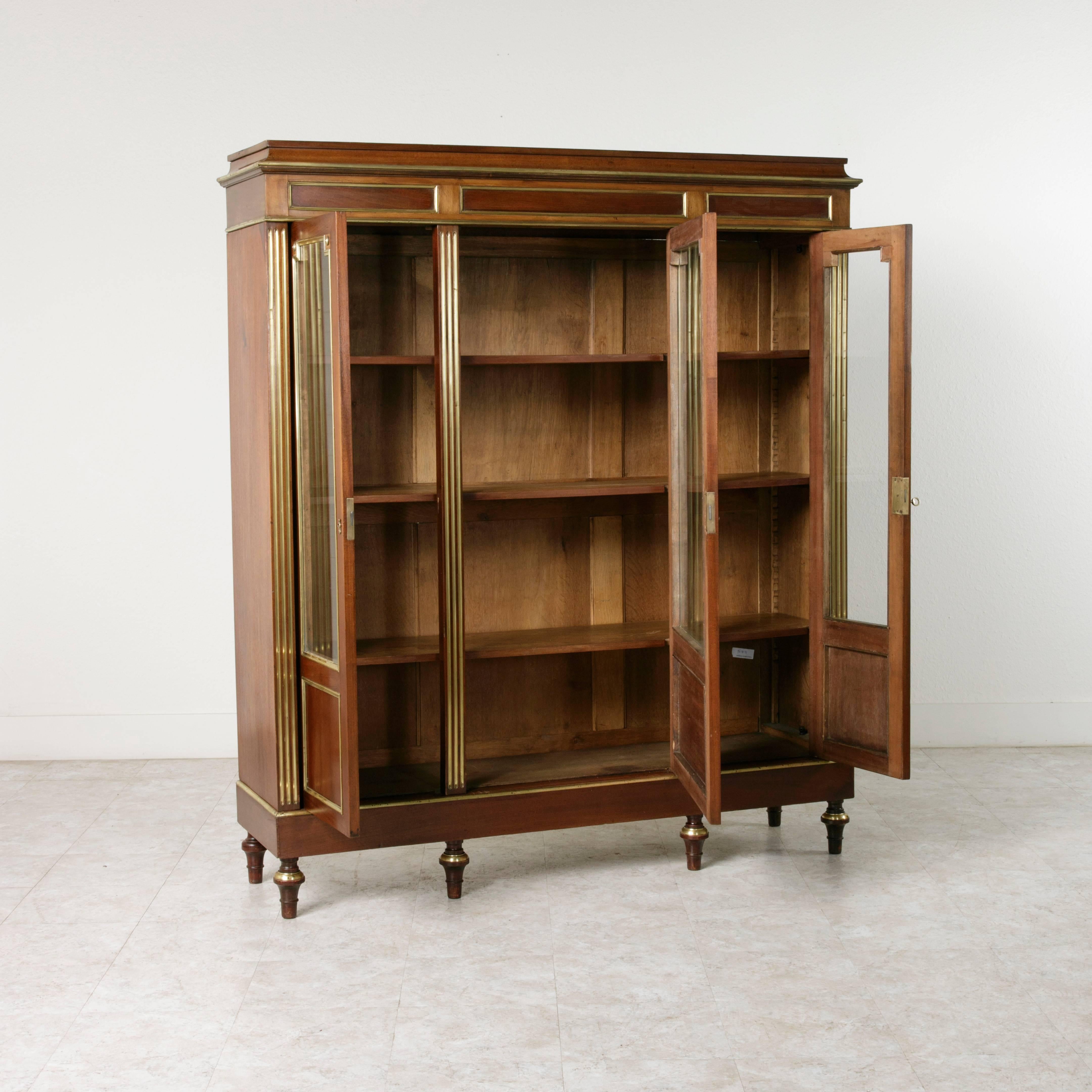 19th Century French Louis XVI Three-Door Bookcase Vitrine with Bronze Banding 2
