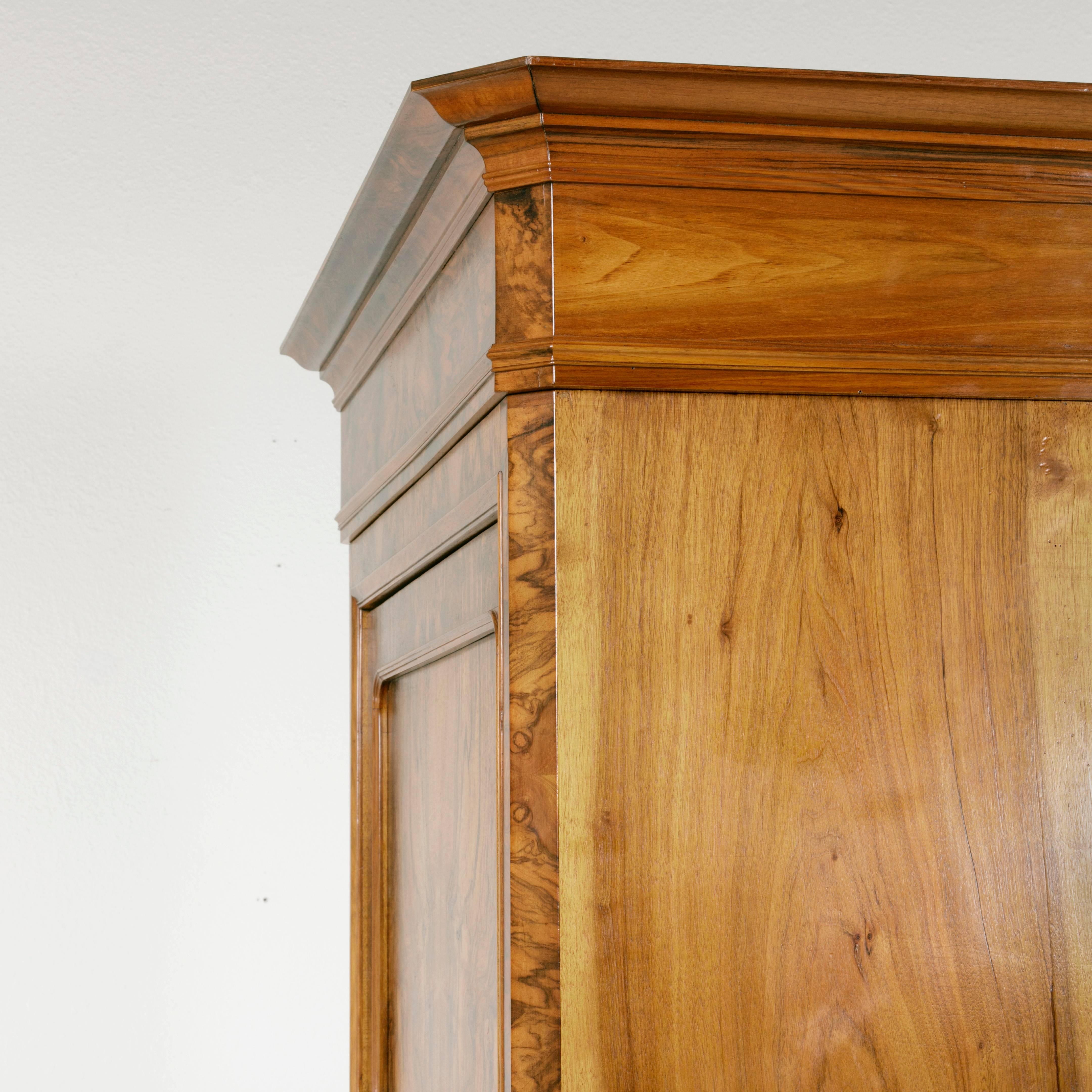 Period Louis Philippe Bonnetiere or Armoire of Bookmatched Burl Walnut In Excellent Condition In Fayetteville, AR