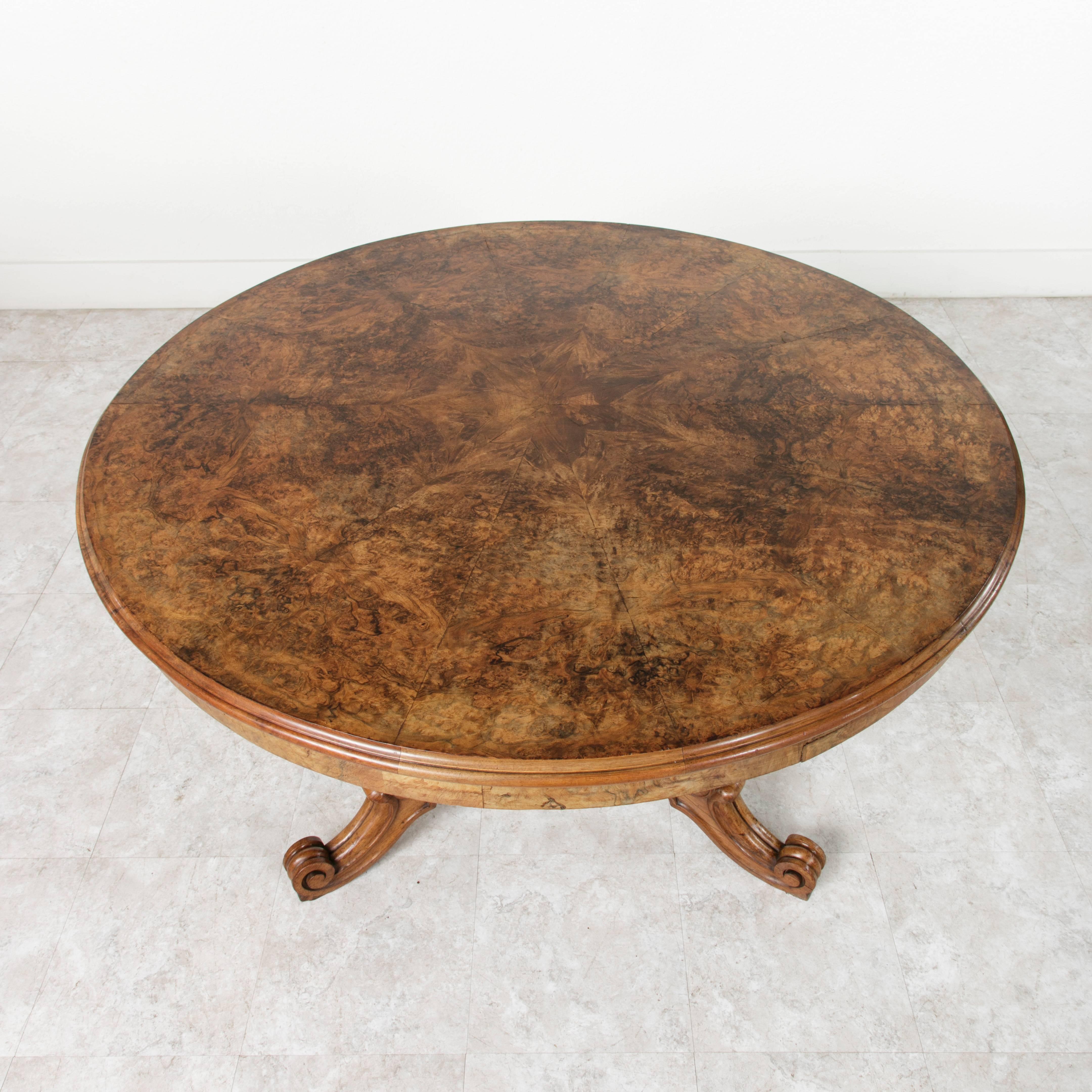 Rare French Restauration Period Tilt-Top Pedestal Center Table of Burled Walnut 2