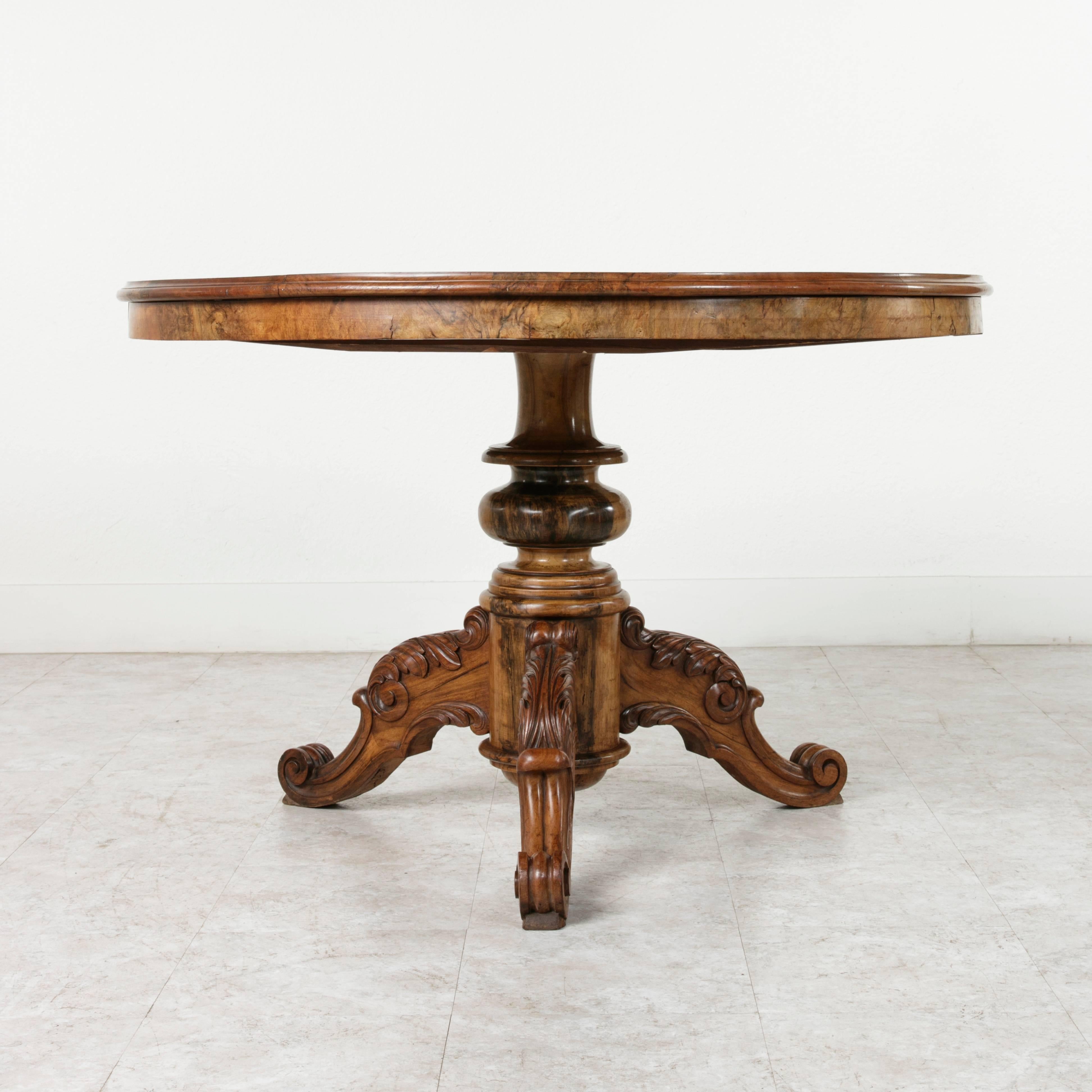 Rare French Restauration Period Tilt-Top Pedestal Center Table of Burled Walnut 3