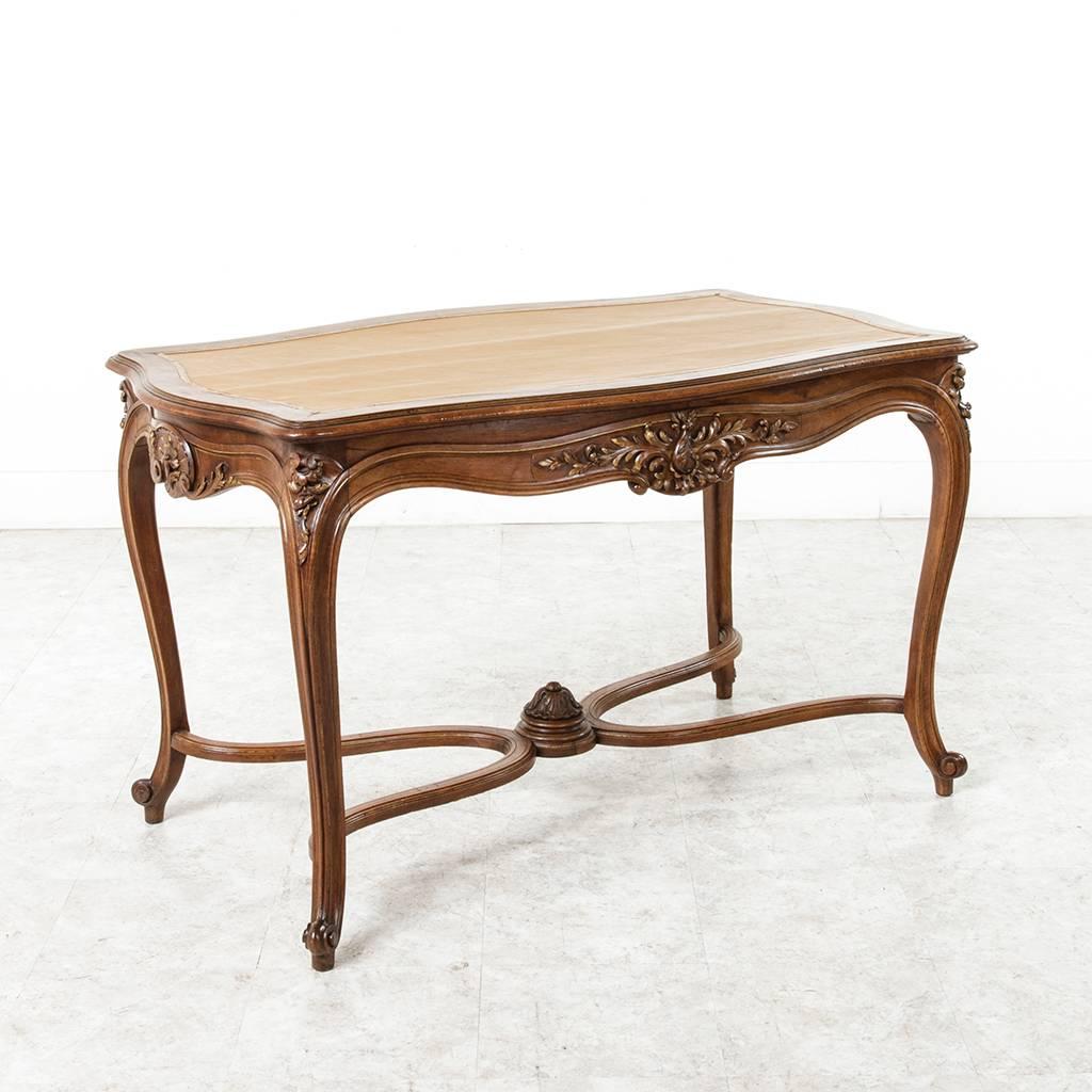 Gold Leaf 19th Century French Louis XV Style Hand-Carved and Gilt Walnut Center Table