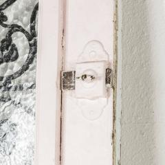 Art Nouveau Period Large Double Window Entry Door with Iron Grills