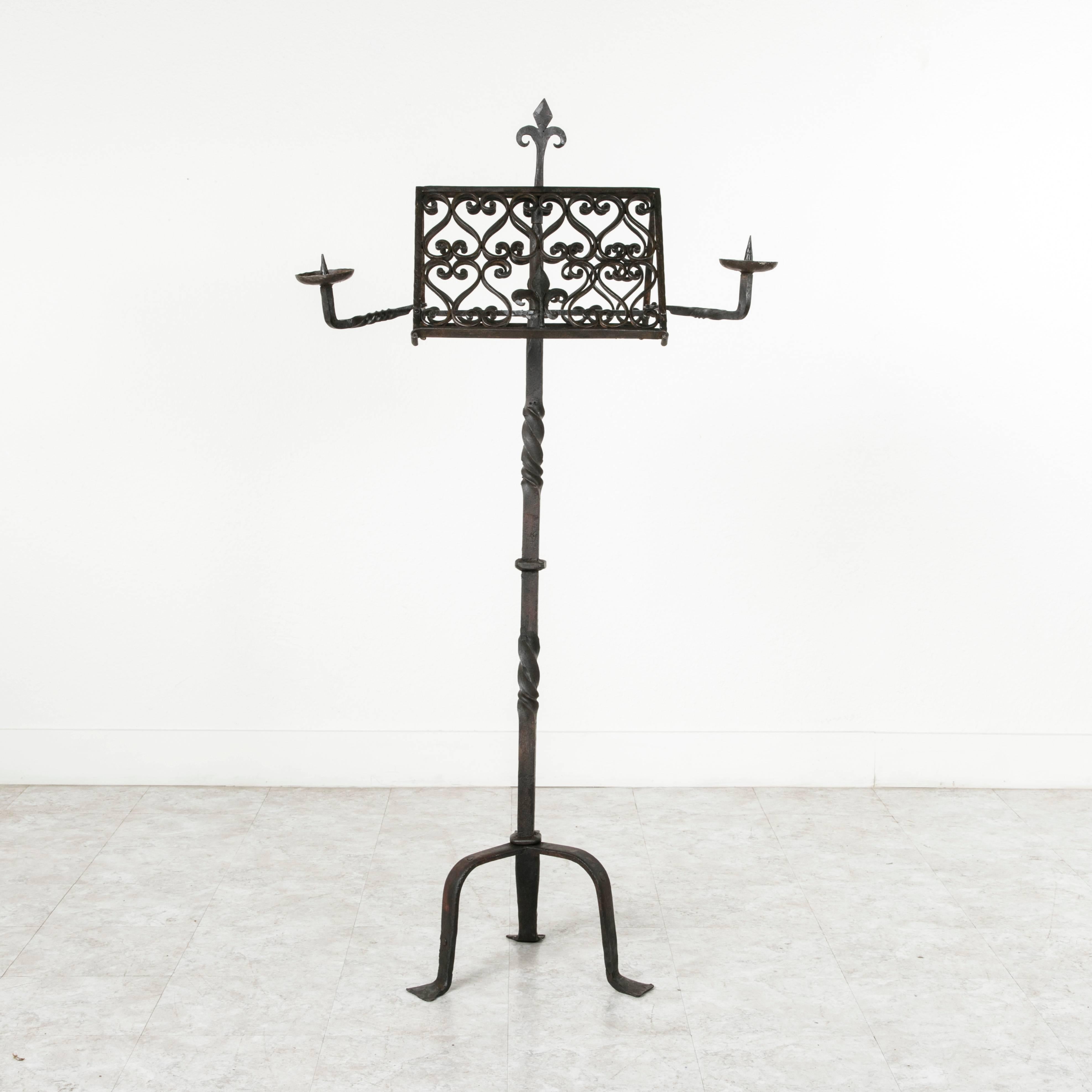 Early 20th Century Antique French Hand-Forged Iron Double-Sided Music Stand with Fleur-de-Lys