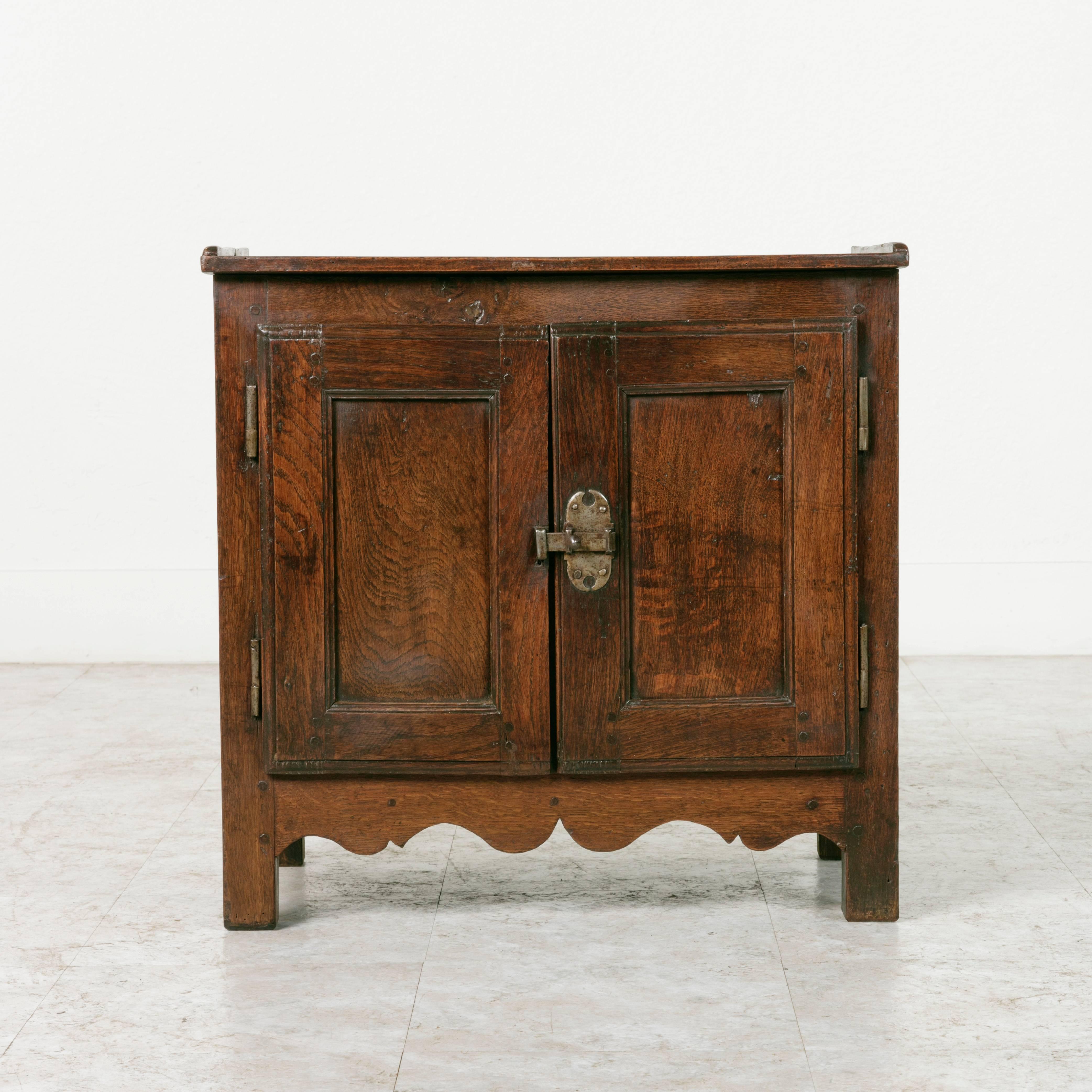 18th Century French Cabinet Side Table Solid Oak with Iron Latch from Normandy 1
