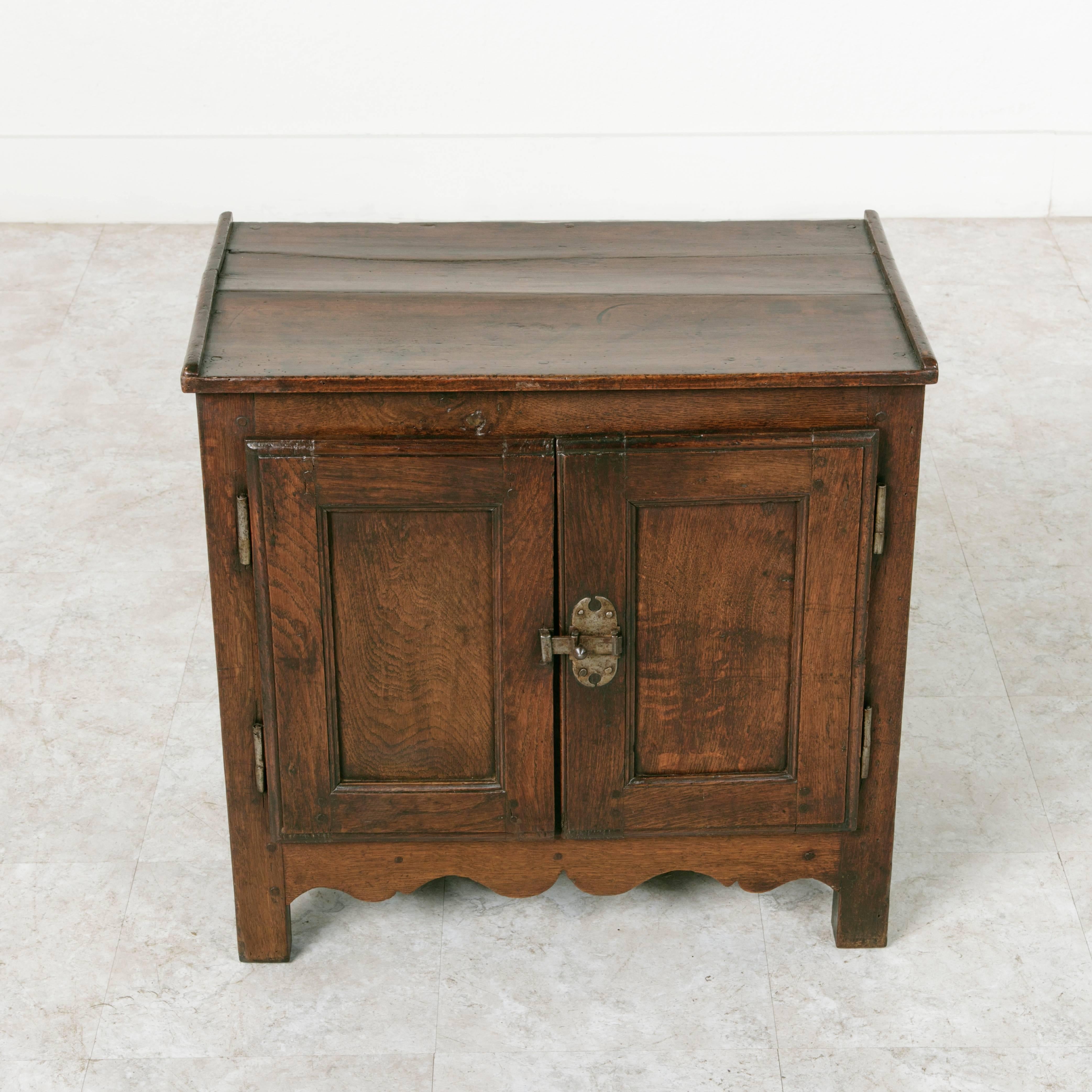 18th Century French Cabinet Side Table Solid Oak with Iron Latch from Normandy 2