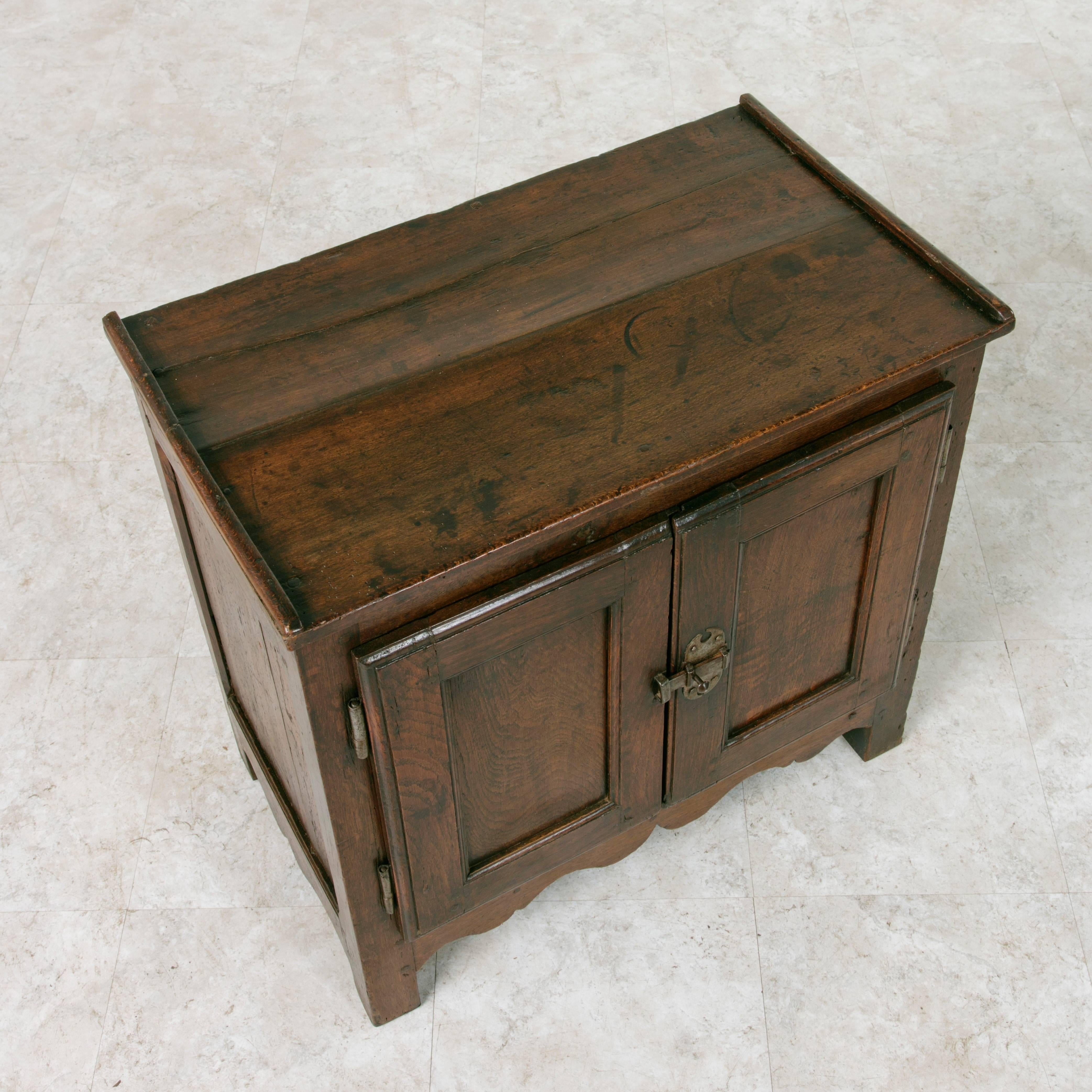 18th Century French Cabinet Side Table Solid Oak with Iron Latch from Normandy 4