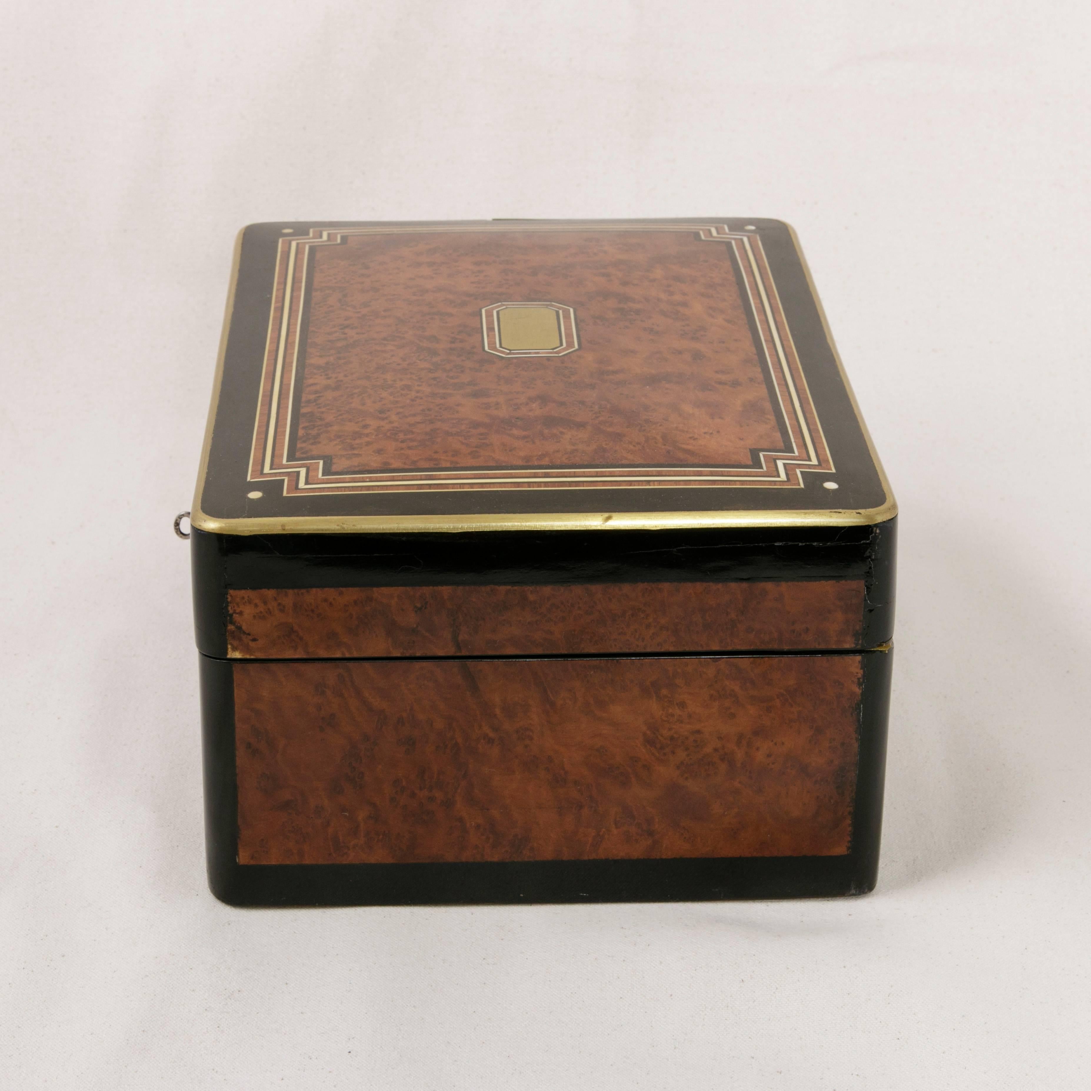French Large Napoleon III Decorative Box of Thuya, Rosewood, Ivory, Lacquer and Bronze