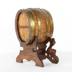 Antique French Champagne Barrel on Carved Black Forest Stand Marked by Maker