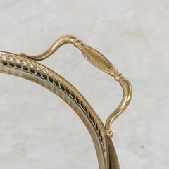 Mid-Century French Polished Brass Oval Bar Cart with Tray and Bottle Holders
