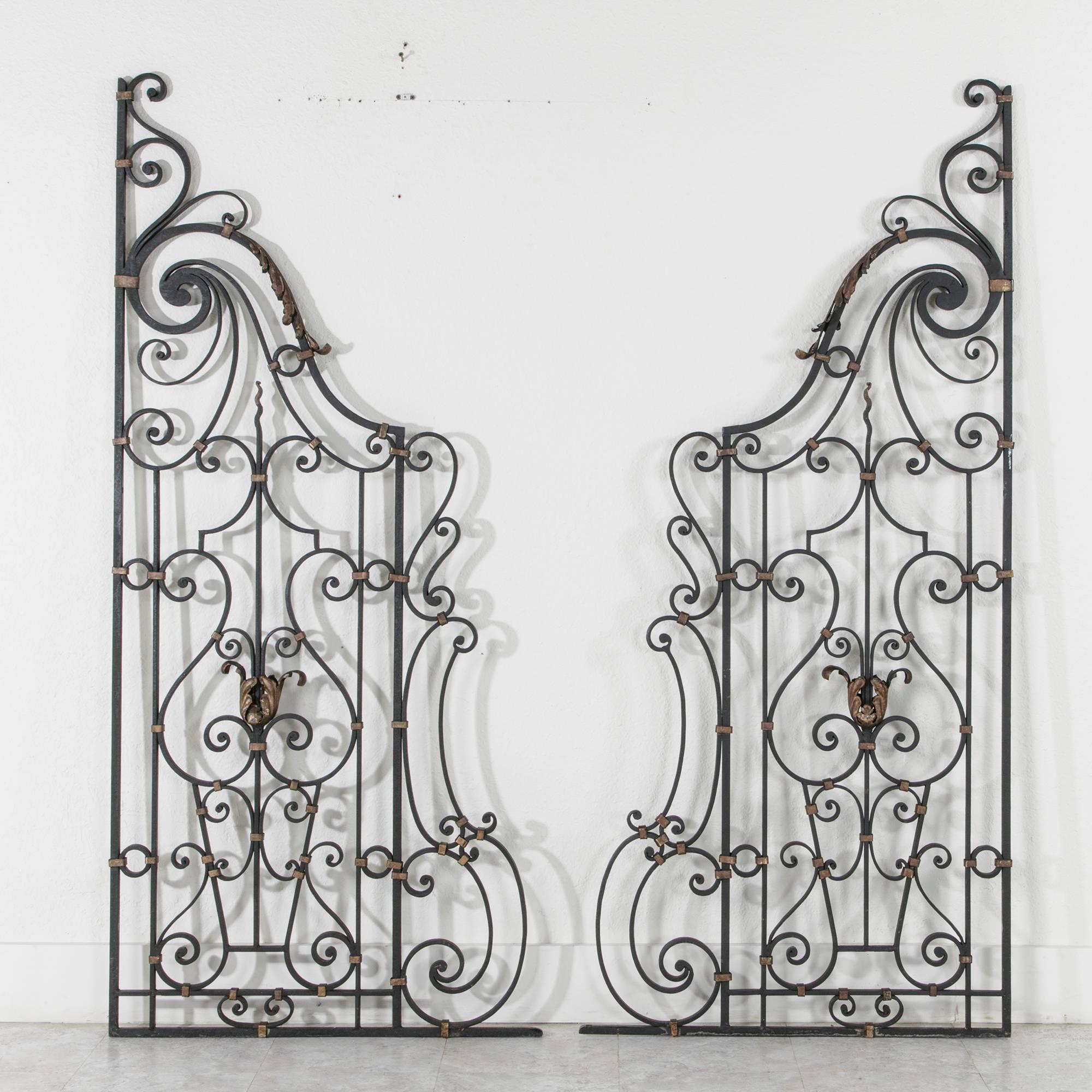French Pair of Hand-Forged Iron Gates or Partitions Double Sided with Gilt Detail