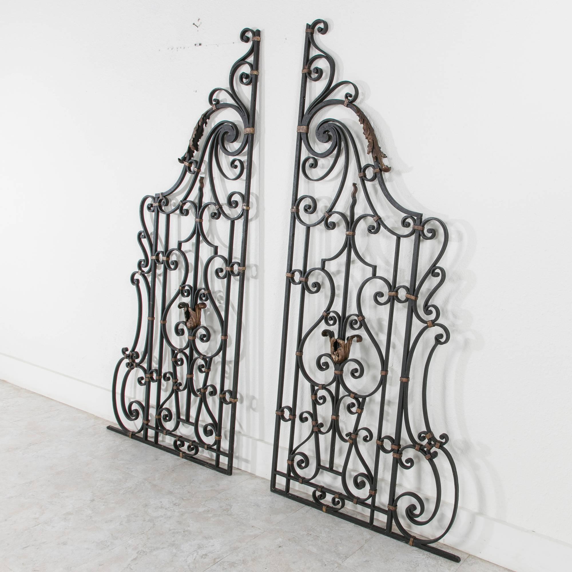 Pair of Hand-Forged Iron Gates or Partitions Double Sided with Gilt Detail 3