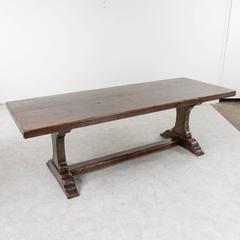 Large Early 20th Century French Oak Monastery Farm Trestle Table