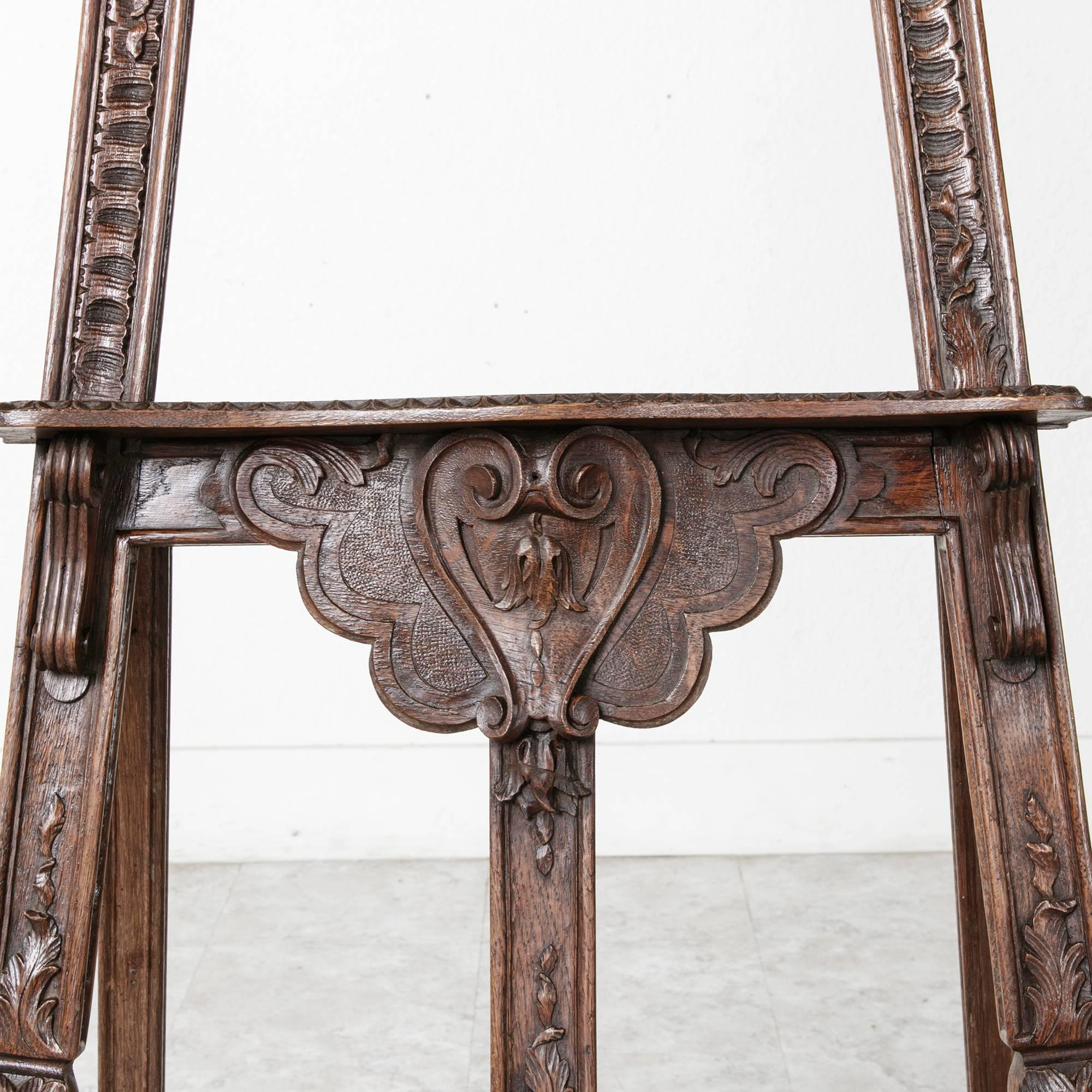 19th Century French Hand-Carved Walnut Artist's Floor Easel or Display Stand In Excellent Condition In Fayetteville, AR