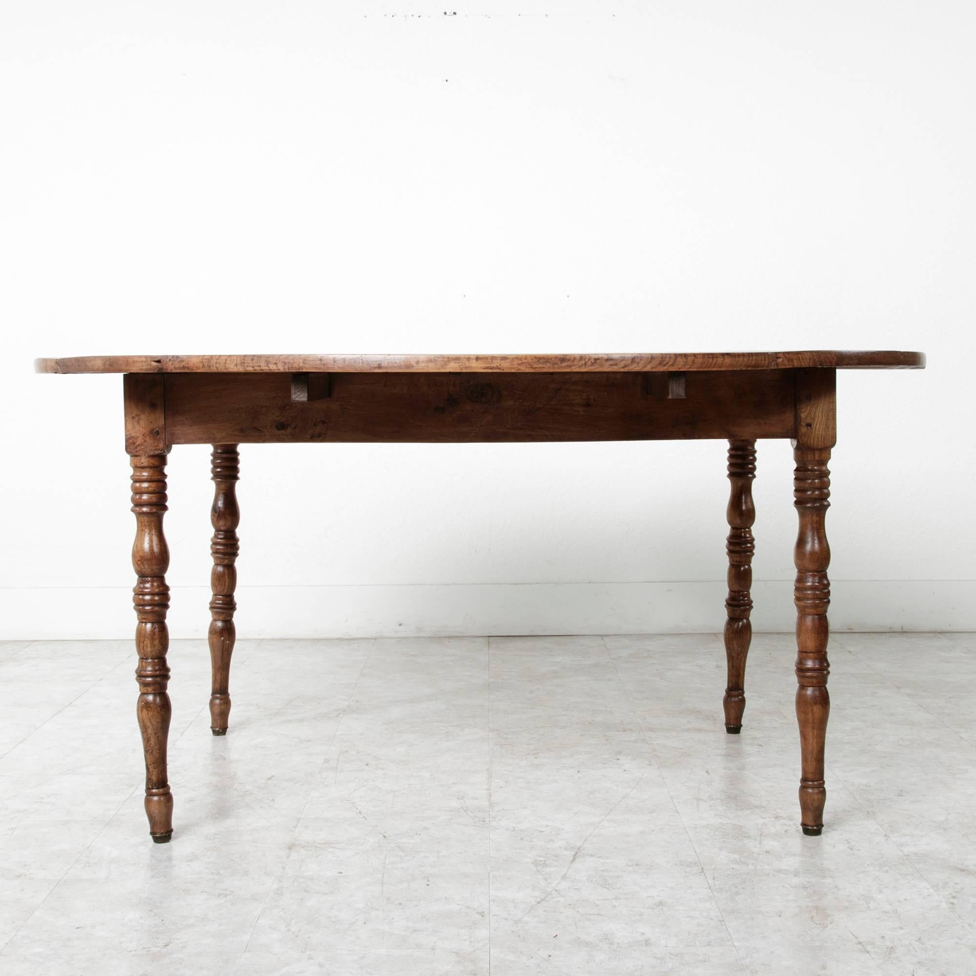 19th Century French Solid Elm Round Dining Table with Drop Leaves 1