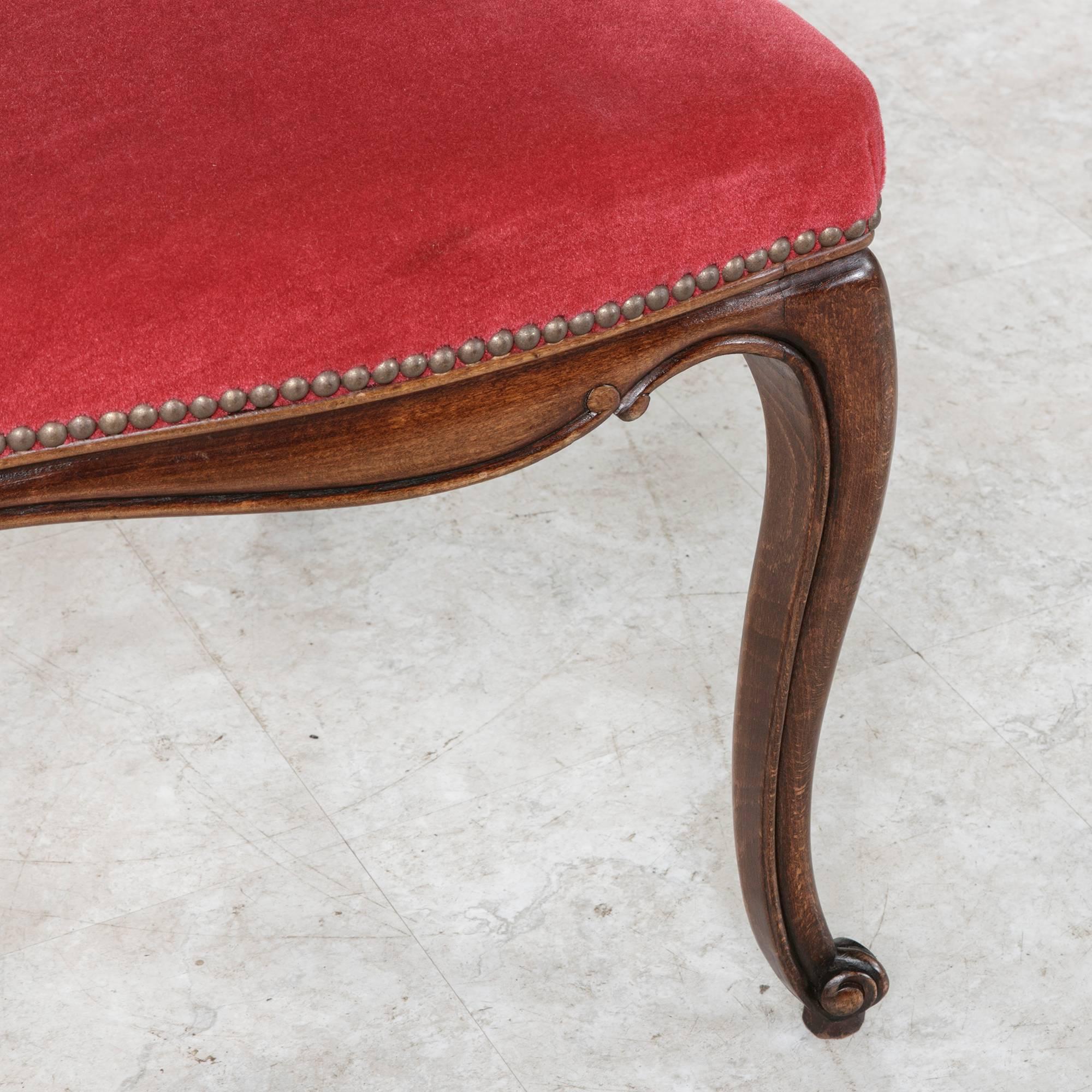 Set of Six French Louis XV Style Chairs of Solid Beechwood with Red Mohair 3