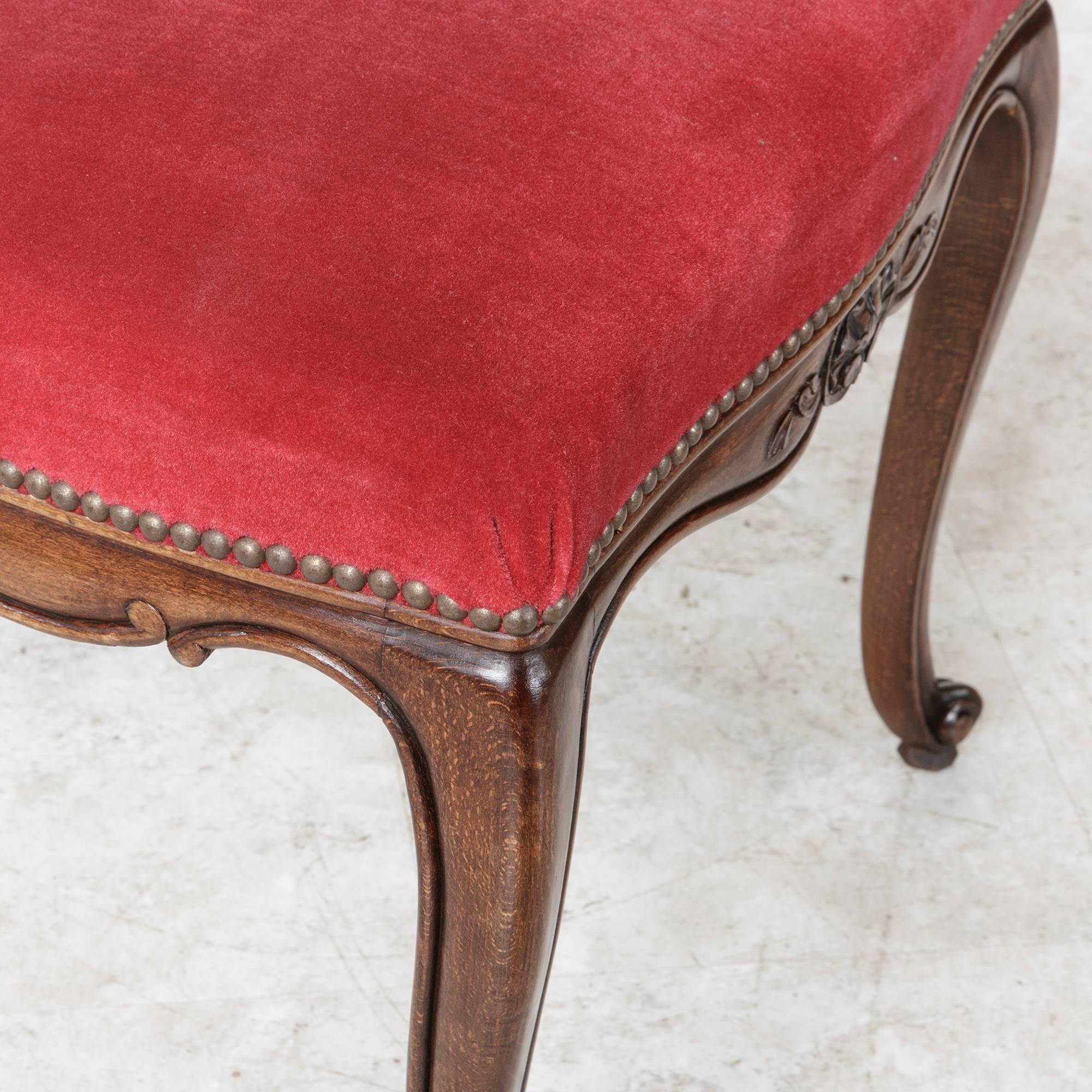 Set of Six French Louis XV Style Chairs of Solid Beechwood with Red Mohair 5