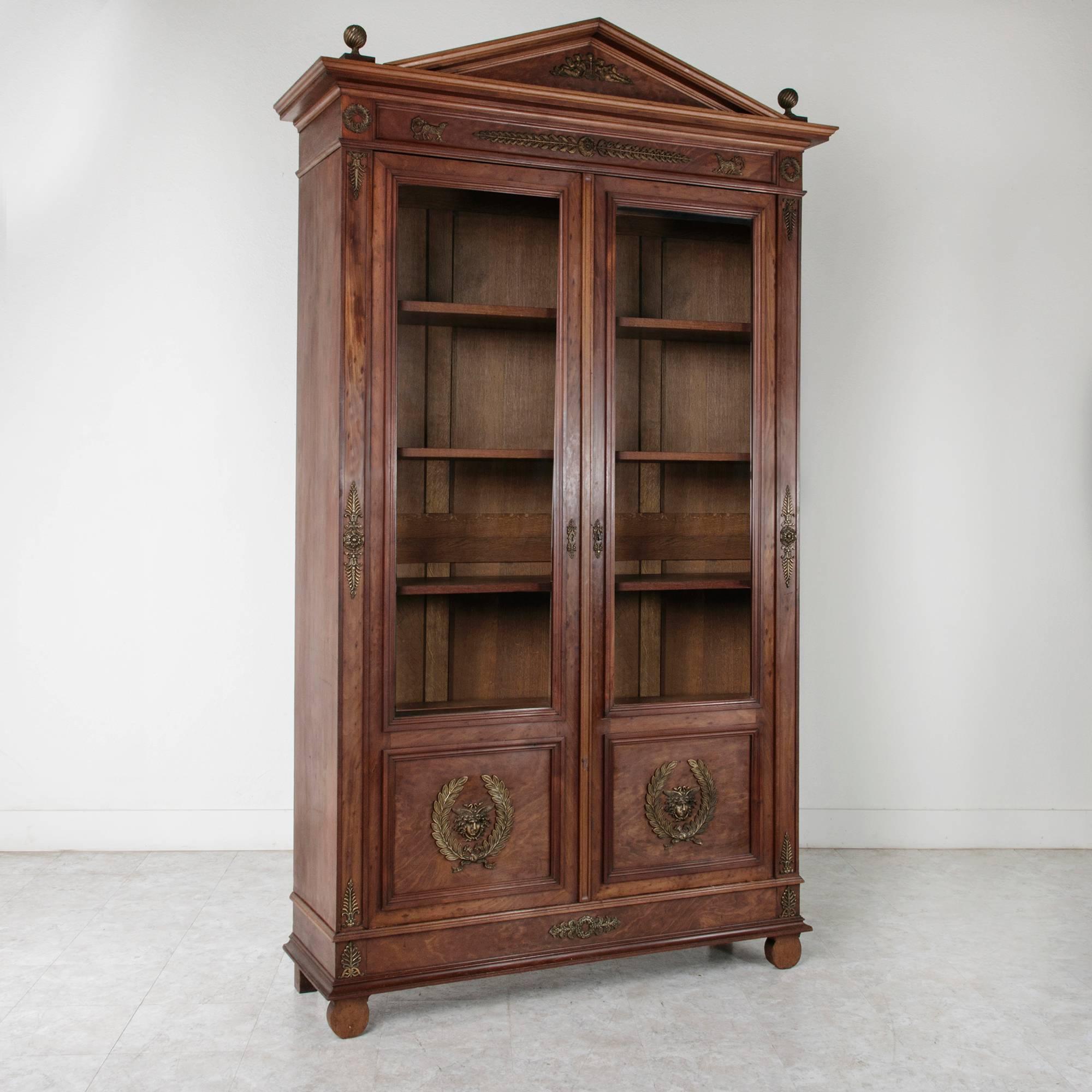 Tall Directoire and Empire Plum Pudding Mahogany Bibliotheque Bookcase Cabinet 1